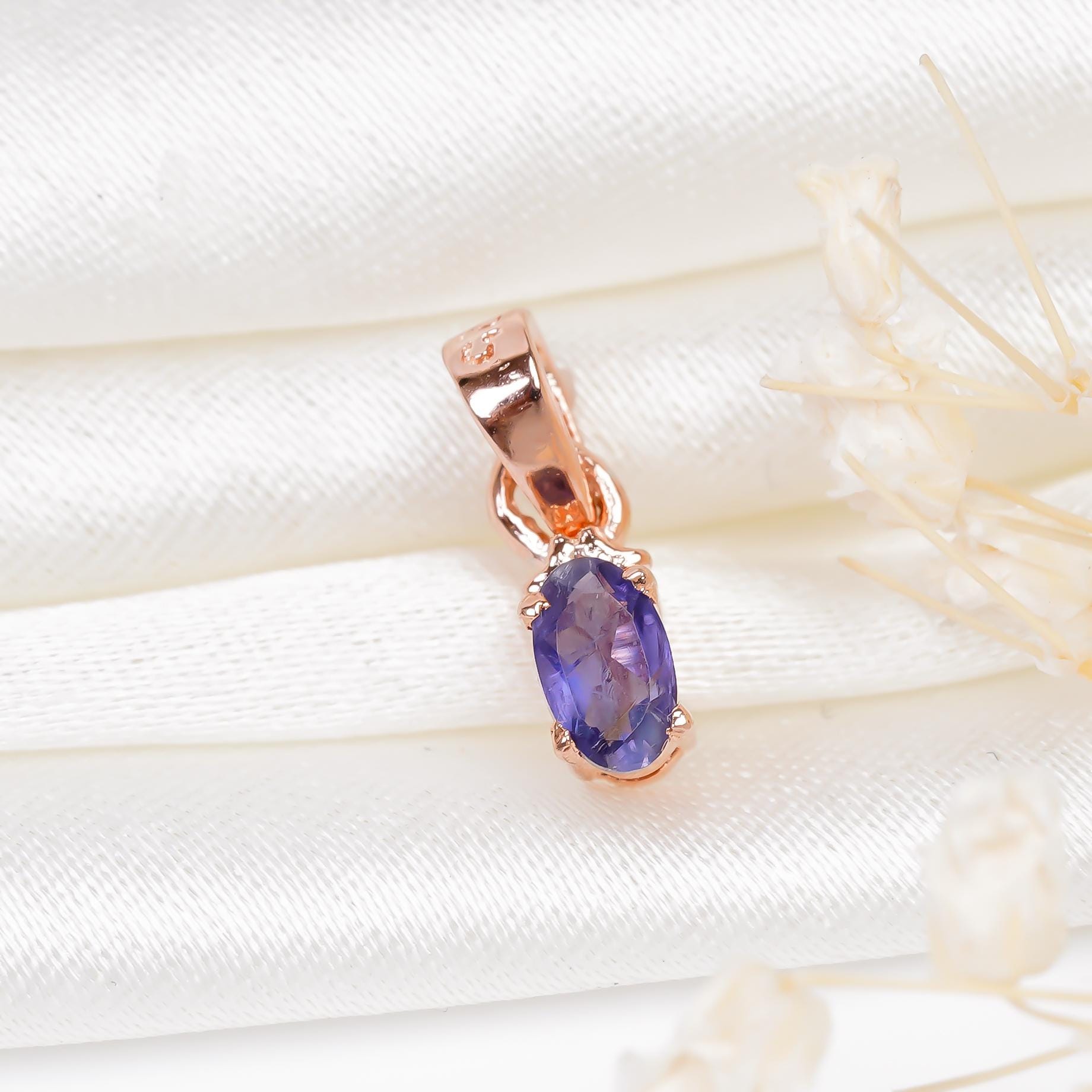 Handmade Iolite Gemstone Pendant: 925 Sterling Silver & Yellow Gold