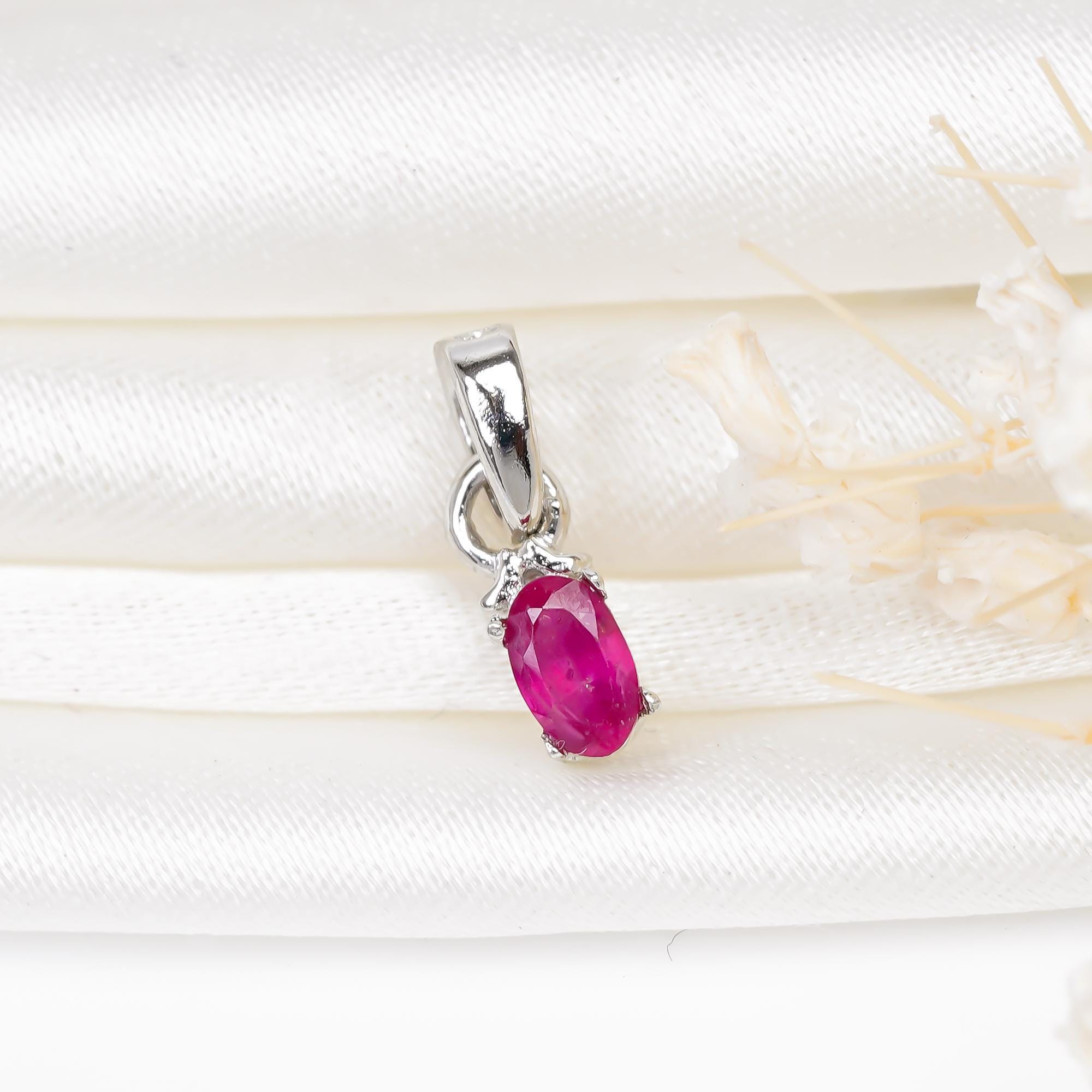 Pink Ruby Gemstone Pendant: Handmade 925 Sterling Silver Oval Jewelry