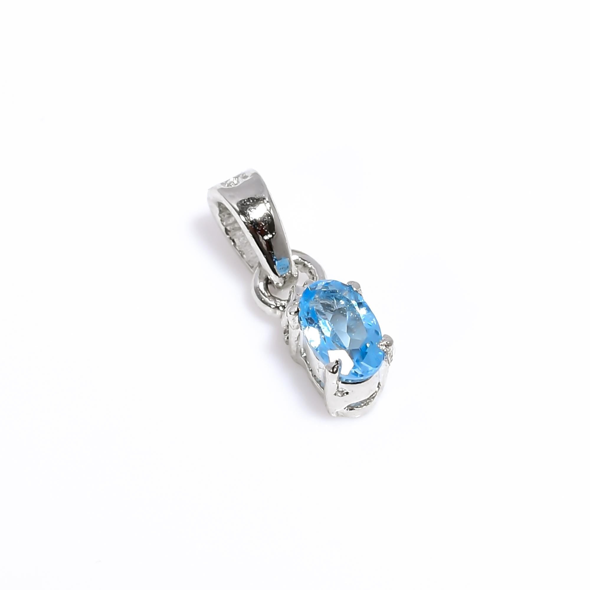 Sky Blue Topaz Pendant Necklace: 925 Sterling Silver Oval Gemstone