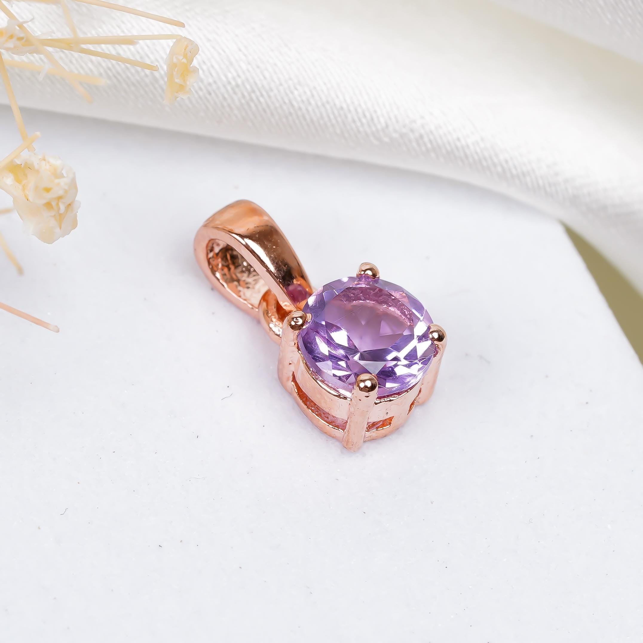 Amethyst 925 Silver Pendant: Round February Birthstone, 6mm Gemstone