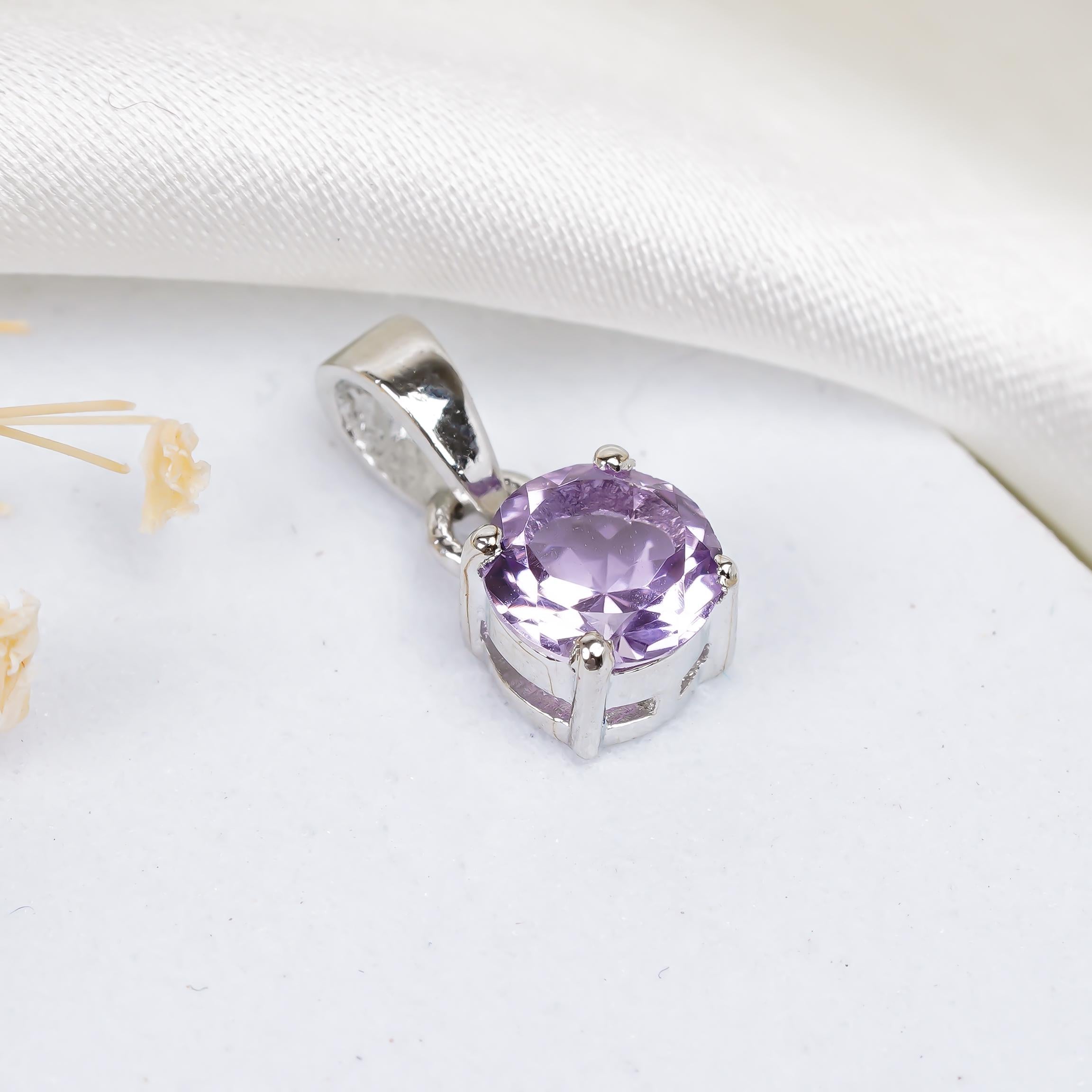 Pink Amethyst Pendant: 925 Sterling Silver & Gold Boho Jewelry