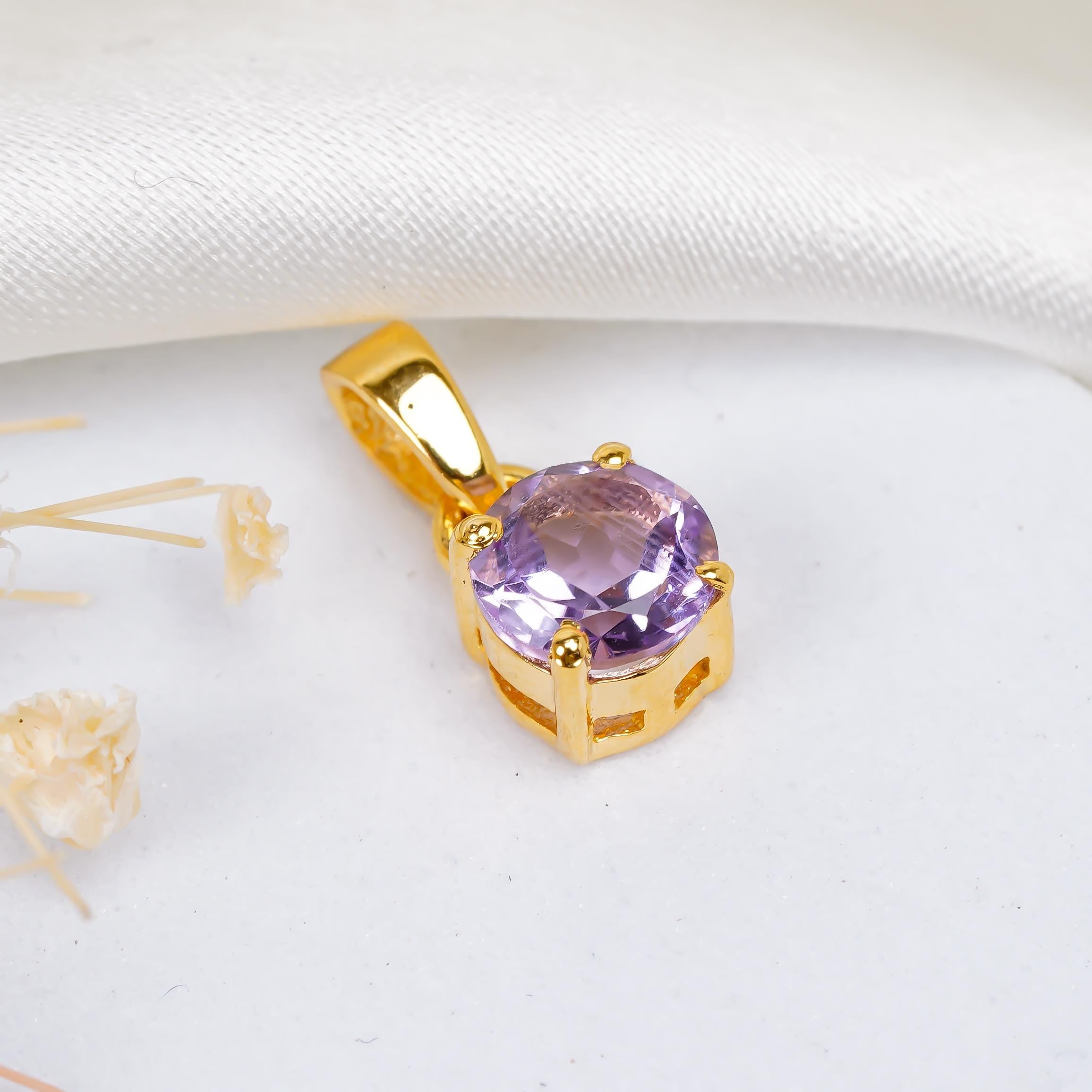 Pink Amethyst Pendant: 925 Sterling Silver & Gold Boho Jewelry
