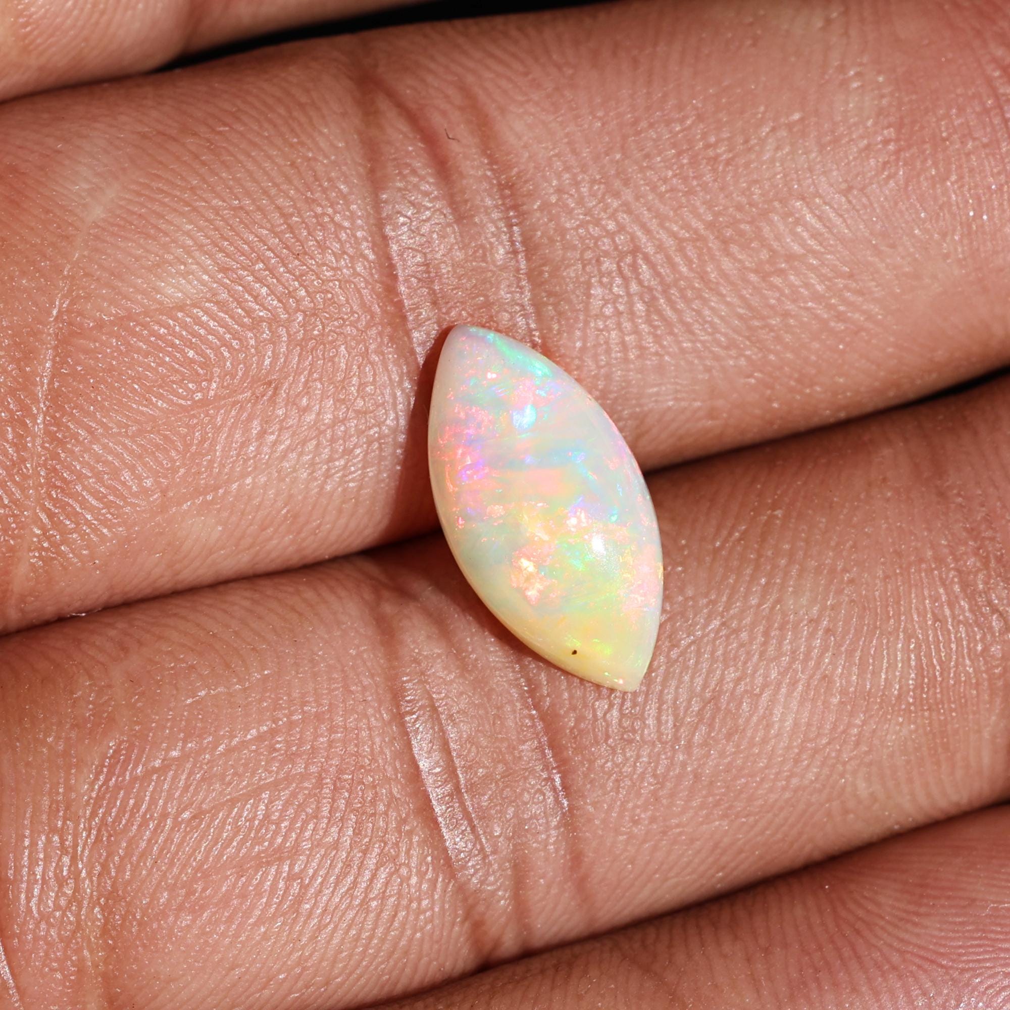 3.20 Carat White Ethiopian Opal Cabochon Gemstone : Marquise Welo Fire Opal Jewelry