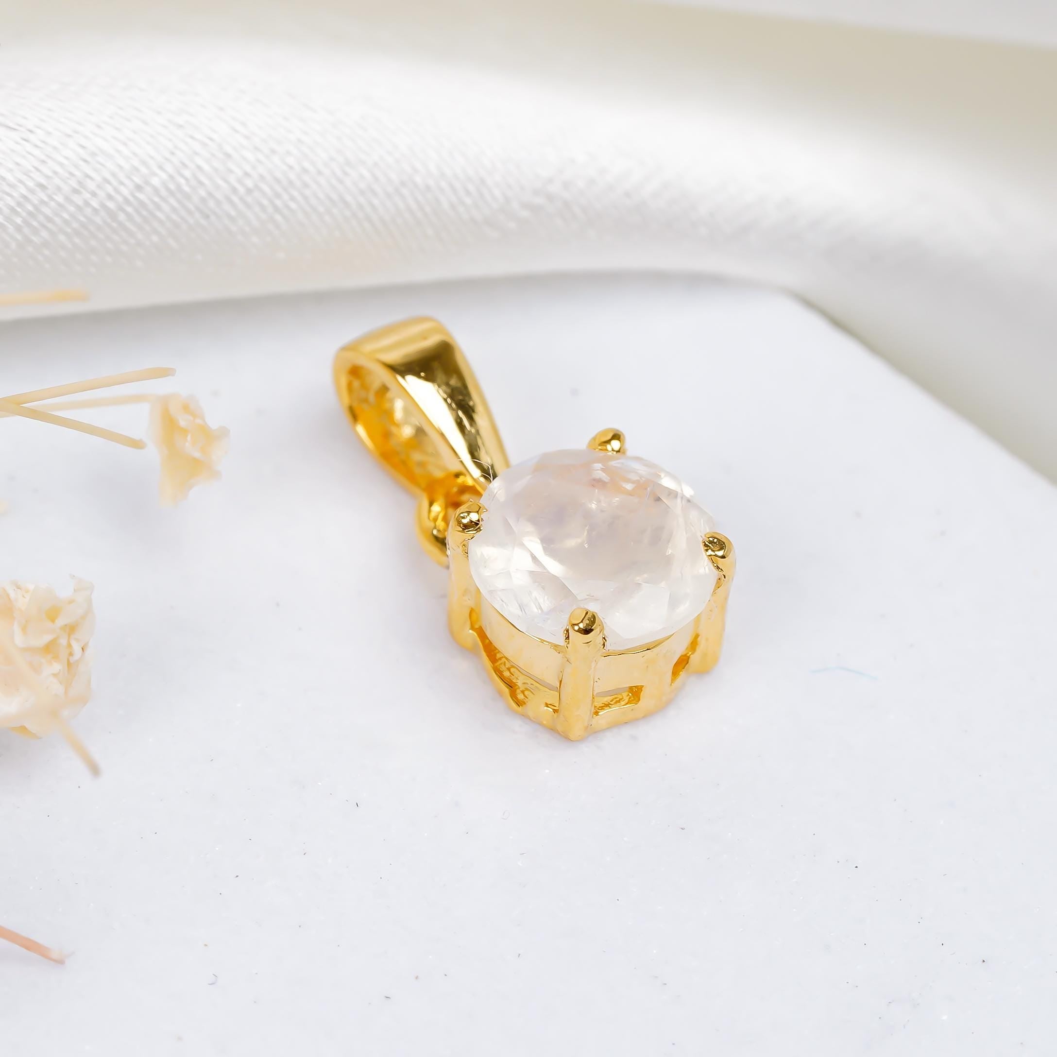 Moonstone Pendant Necklace: 925 Sterling Silver & Rose Gold Accent