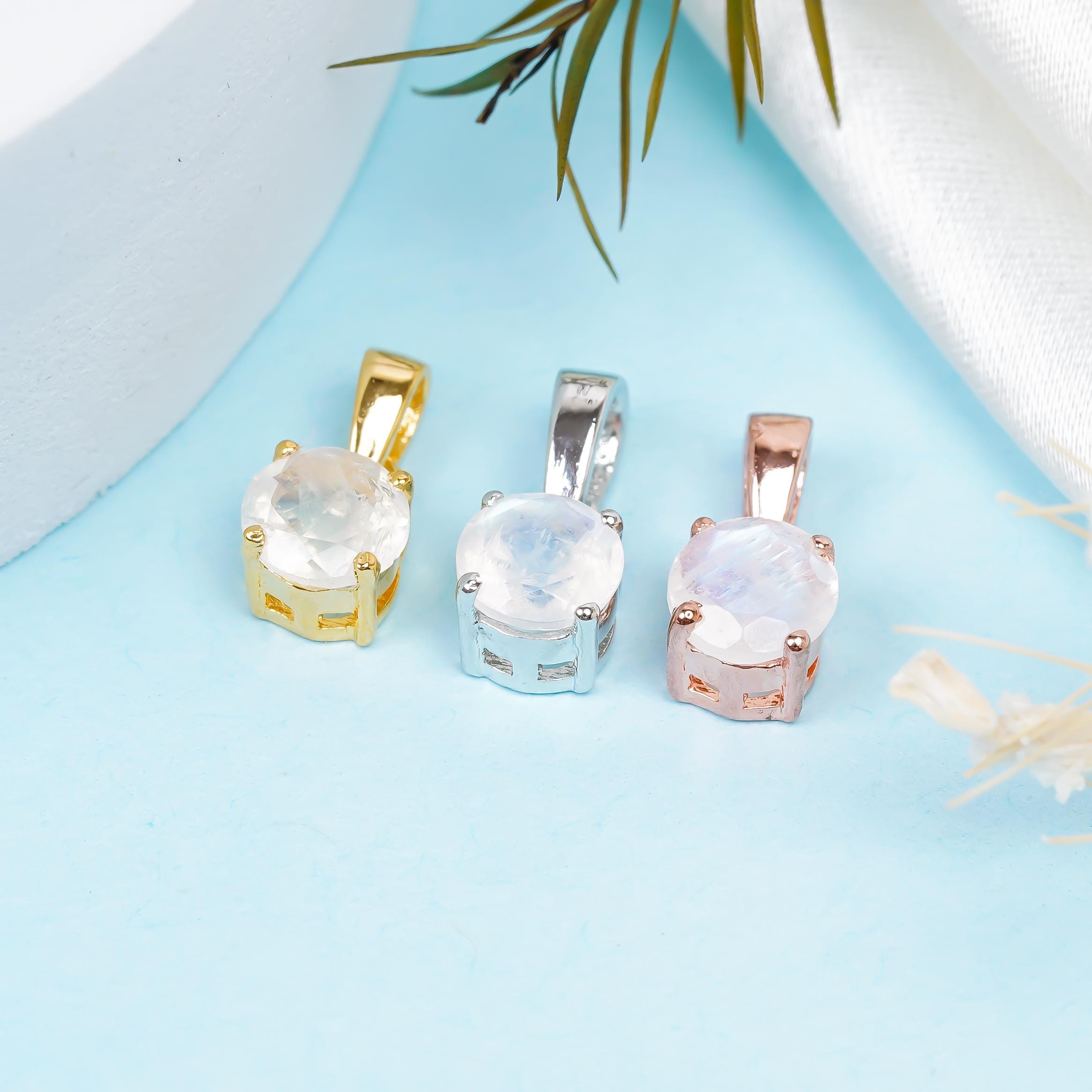 Moonstone Pendant Necklace: 925 Sterling Silver & Rose Gold Accent