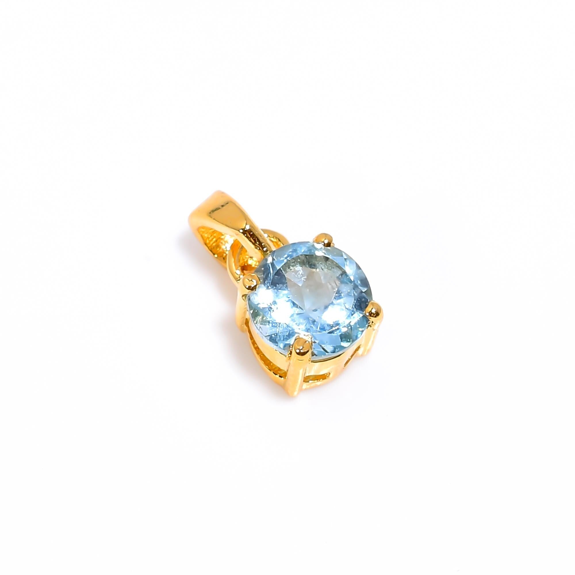 Sky Blue Topaz Pendant: 925 Silver Round Vintage Style
