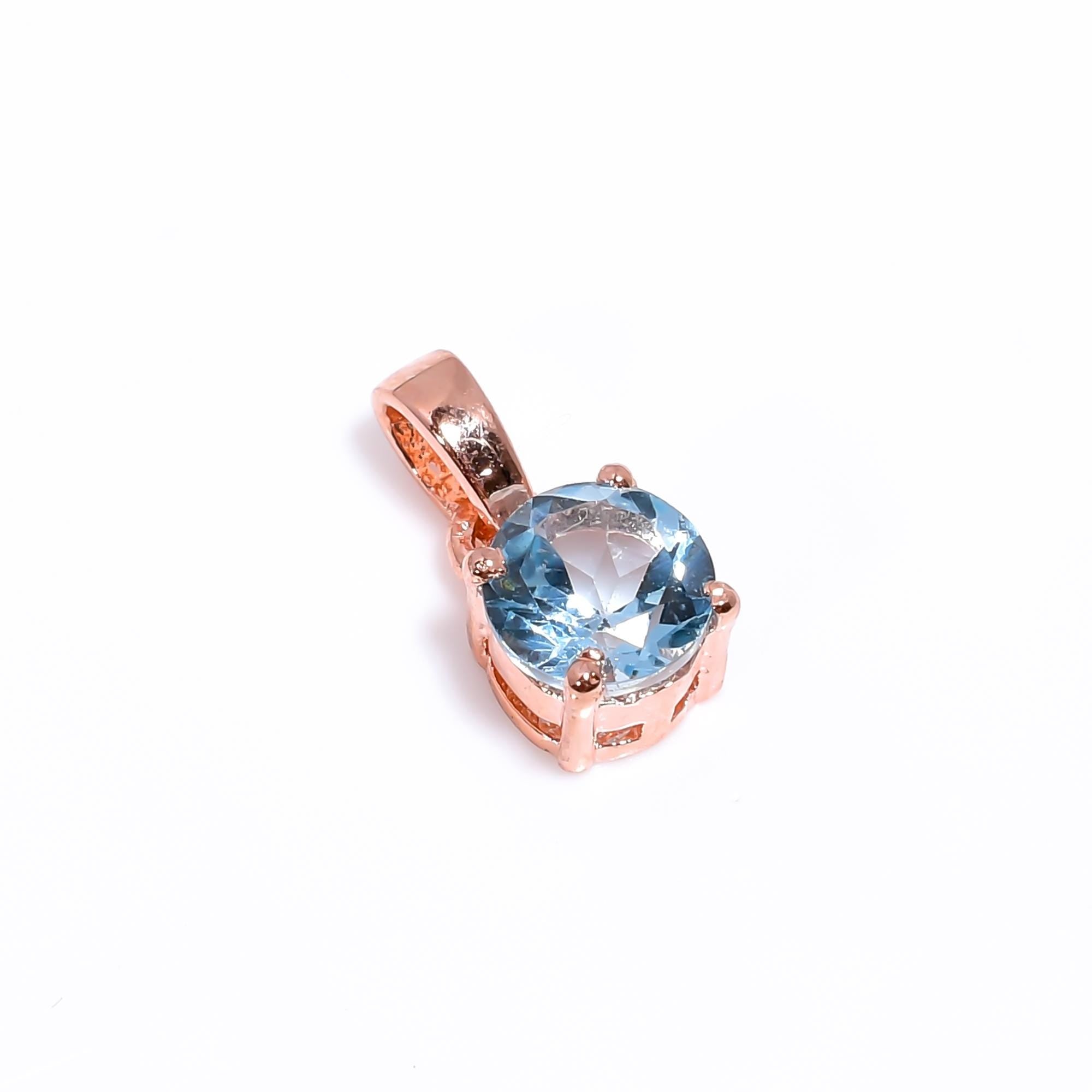 Sky Blue Topaz Pendant: 925 Silver Round Vintage Style