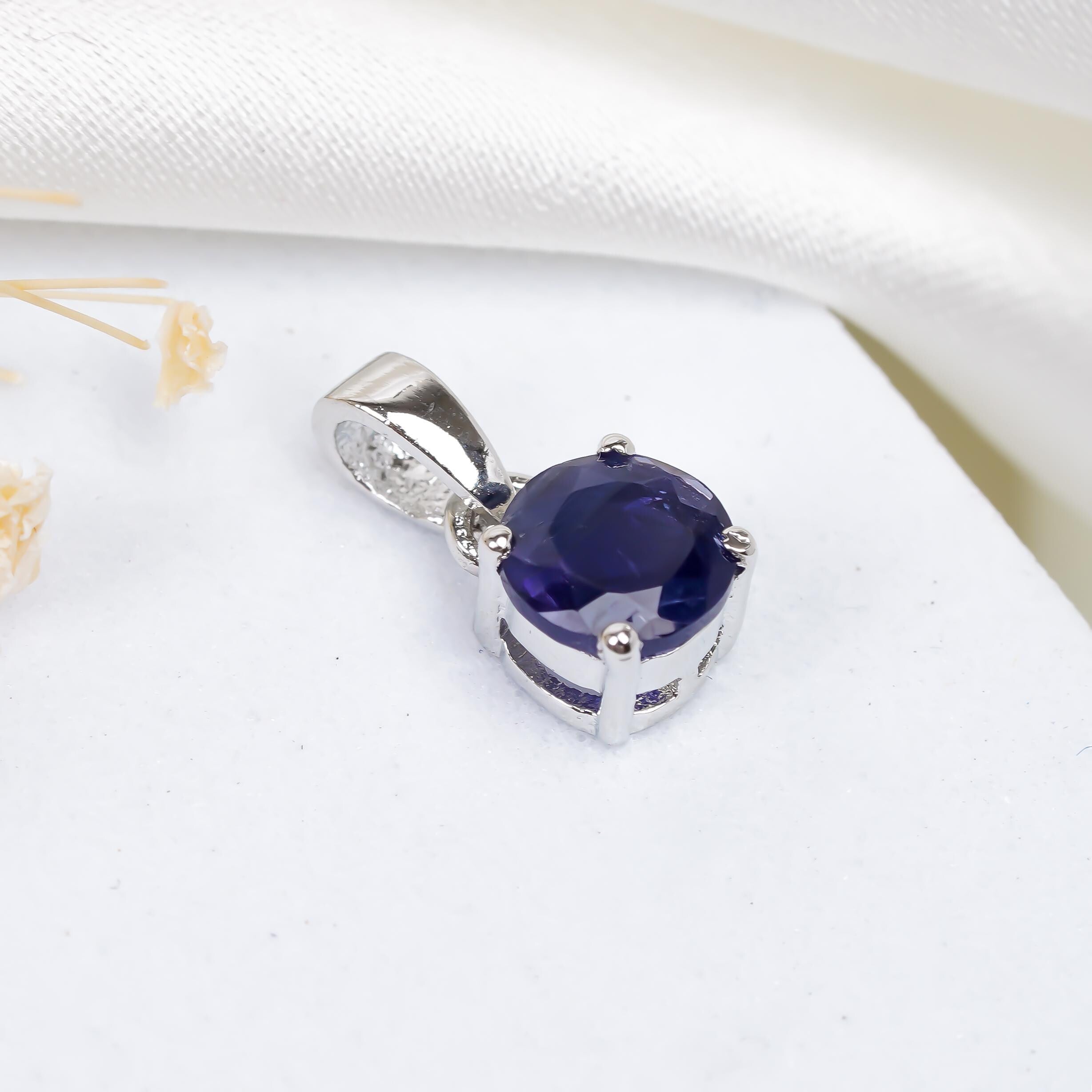 Iolite Gemstone Pendant: 925 Sterling Silver, 6mm Round Jewelry