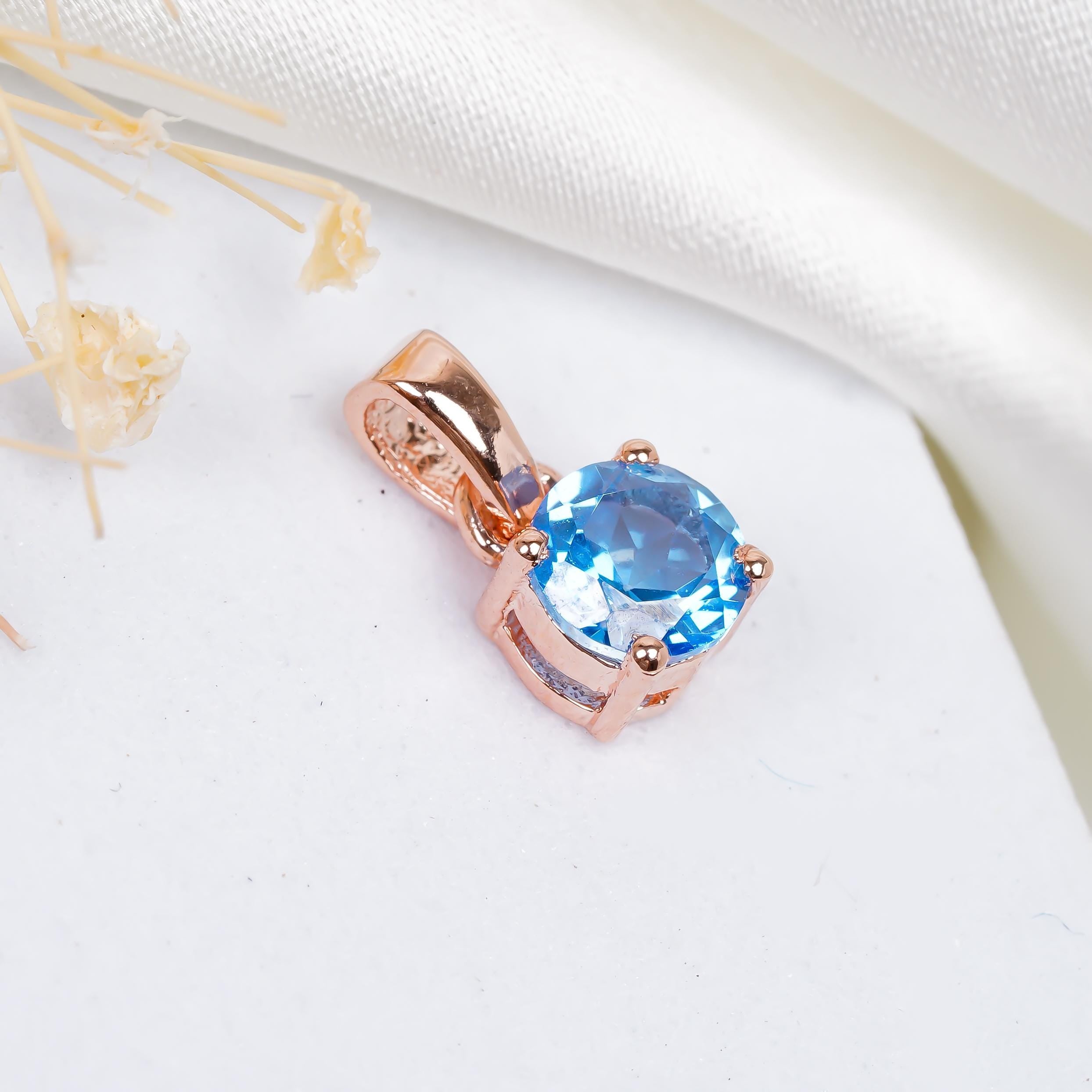 Faceted Swiss Blue Topaz Pendant: Handmade Sterling Silver Necklace