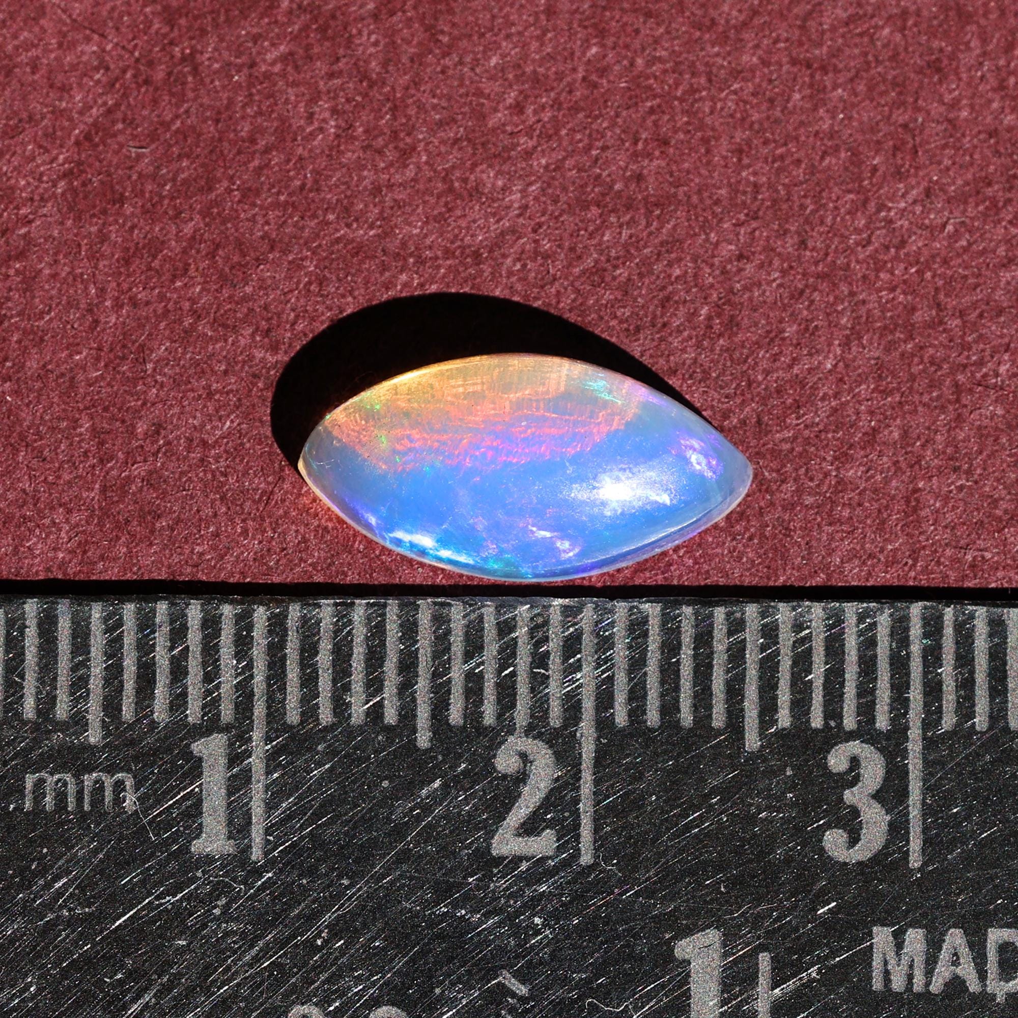 1.82 Carat Welo Fire Opal Cabochon: Marquise Shape Blue Fire Ethiopian Gemstone