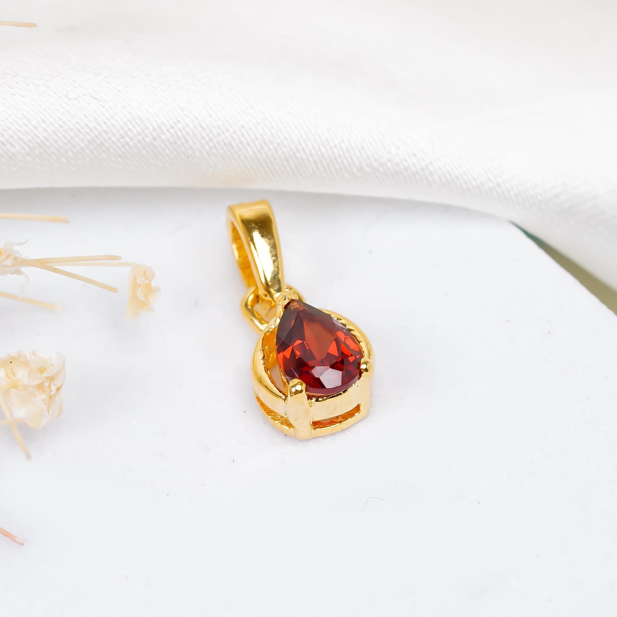 Dainty Garnet Teardrop Pendant: Sterling Silver January Birthstone Necklace