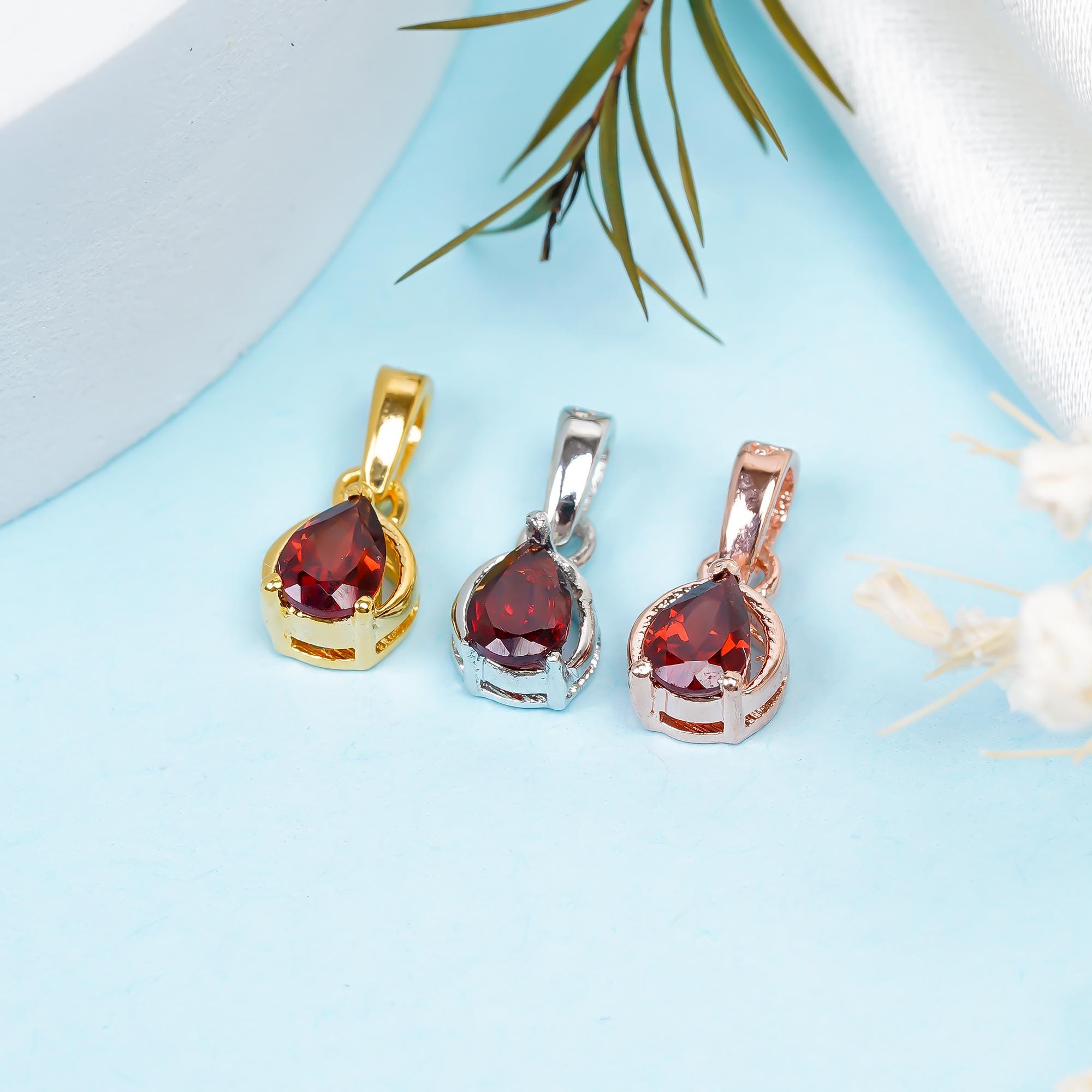 Dainty Garnet Teardrop Pendant: Sterling Silver January Birthstone Necklace