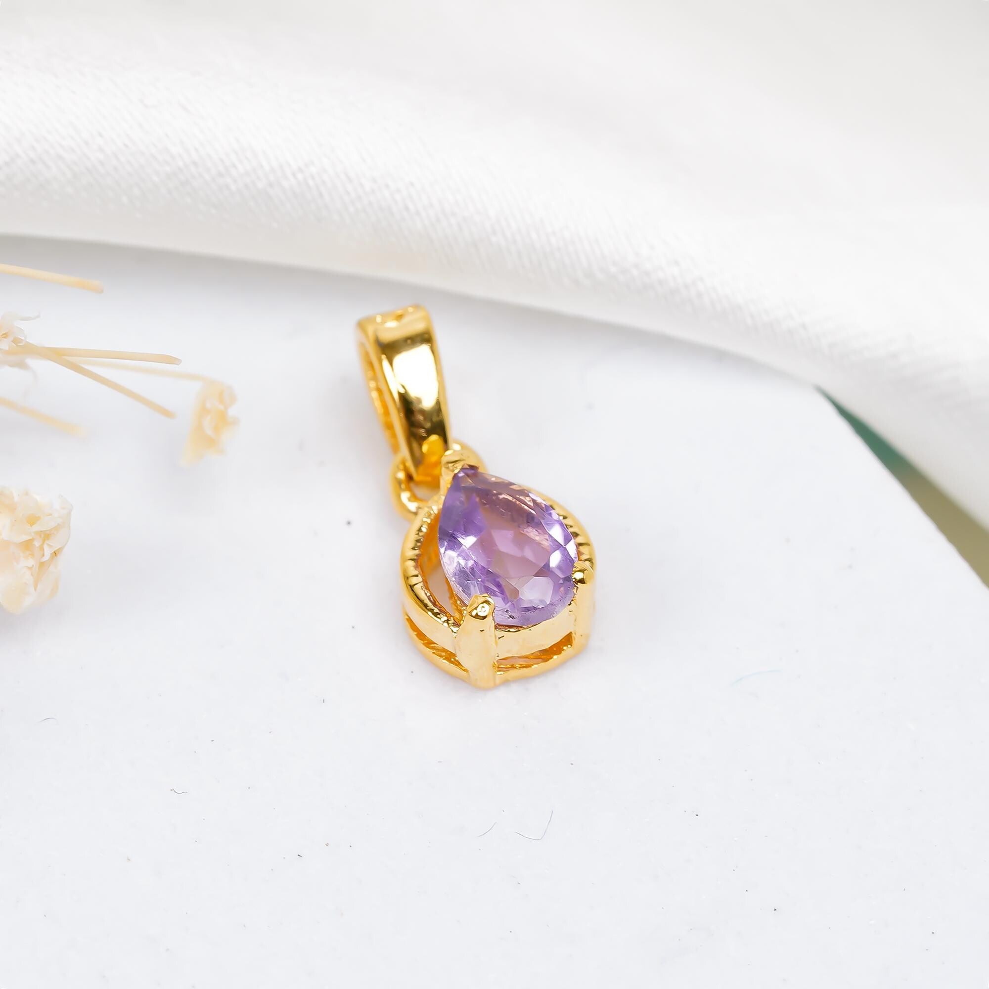 Pear Cut Amethyst Pendant: 925 Sterling Silver, February Birthstone