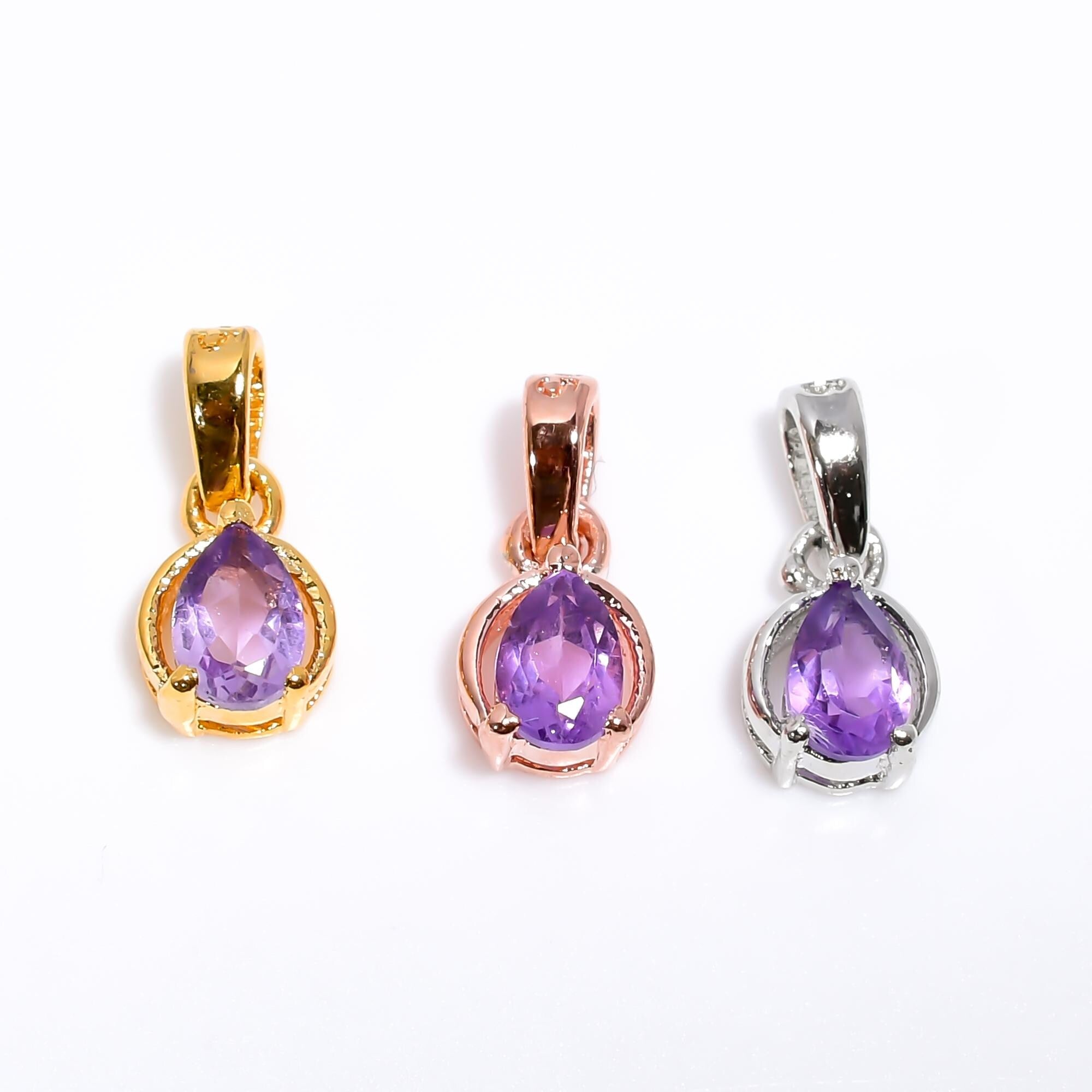 Pear Cut Amethyst Pendant: 925 Sterling Silver, February Birthstone
