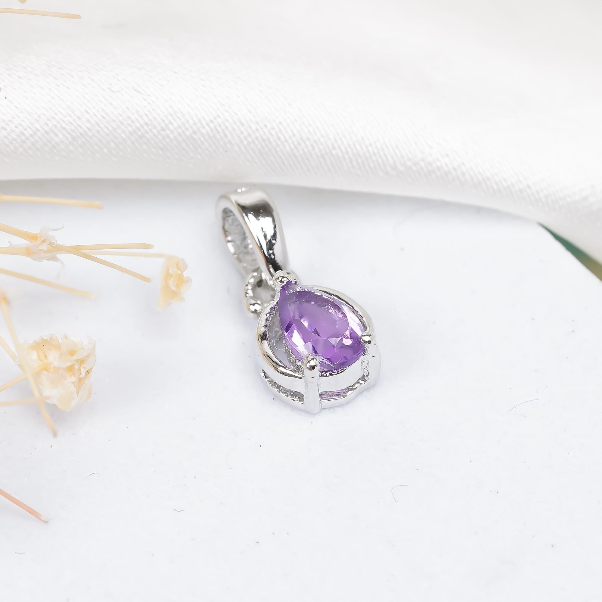 Pear Cut Amethyst Pendant: 925 Sterling Silver, February Birthstone