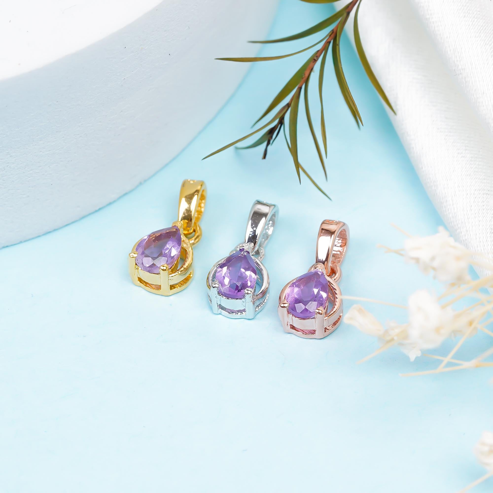 Pear Cut Amethyst Pendant: 925 Sterling Silver, February Birthstone