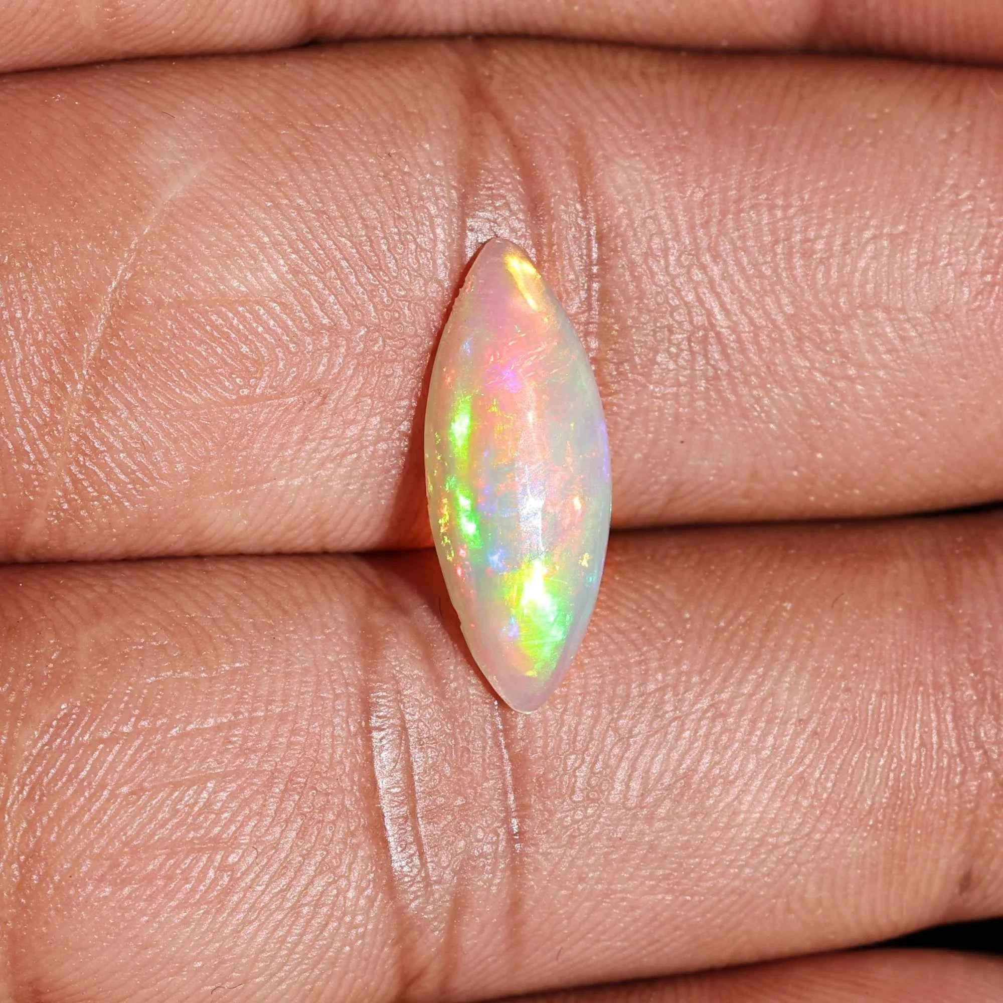 White Fire Ethiopian Opal Cabochon 2.47 Carat Loose Gemstone 7.50x19.00mm loose gemstones