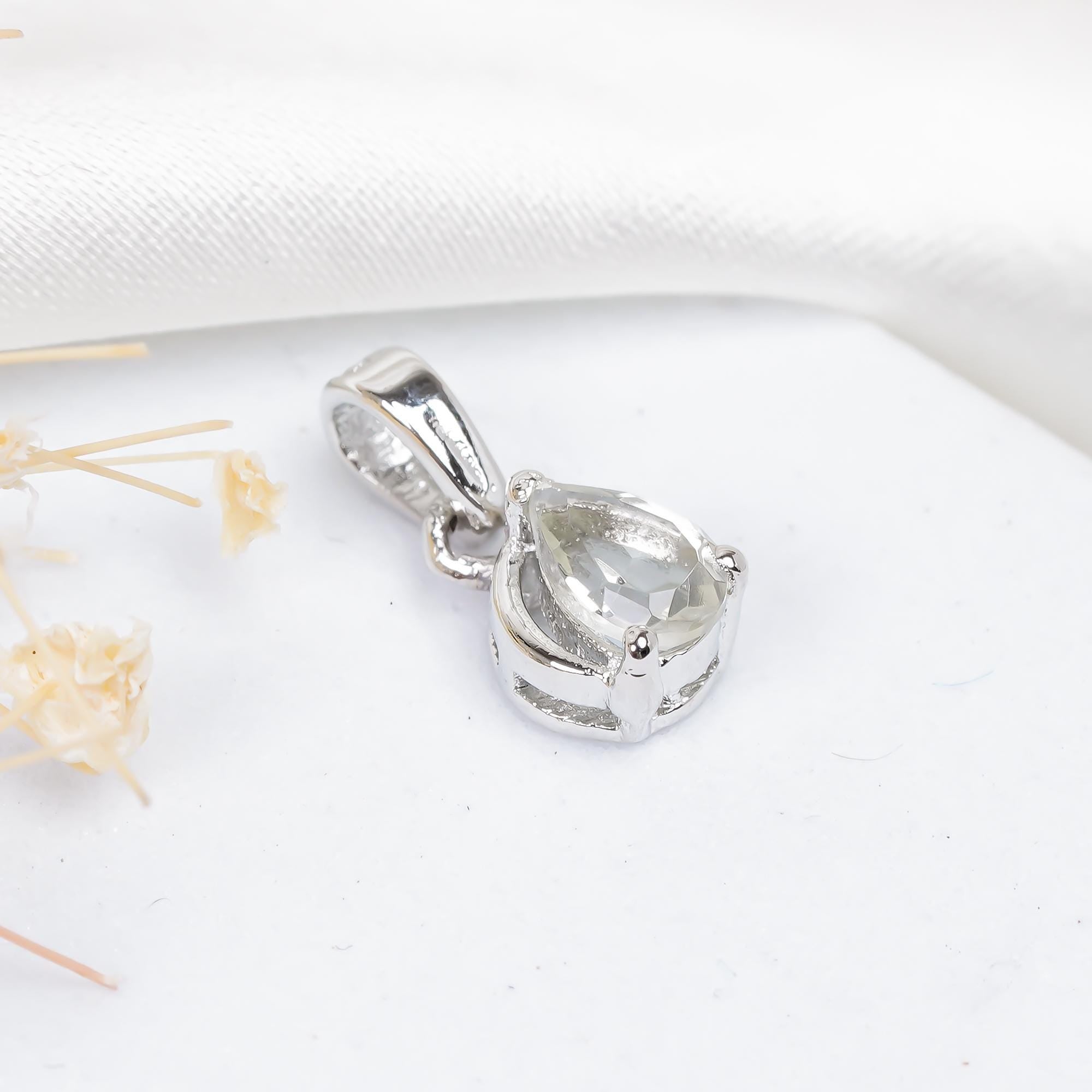 Pear Cut Green Amethyst Pendant: Sterling Silver Birthstone Jewelry