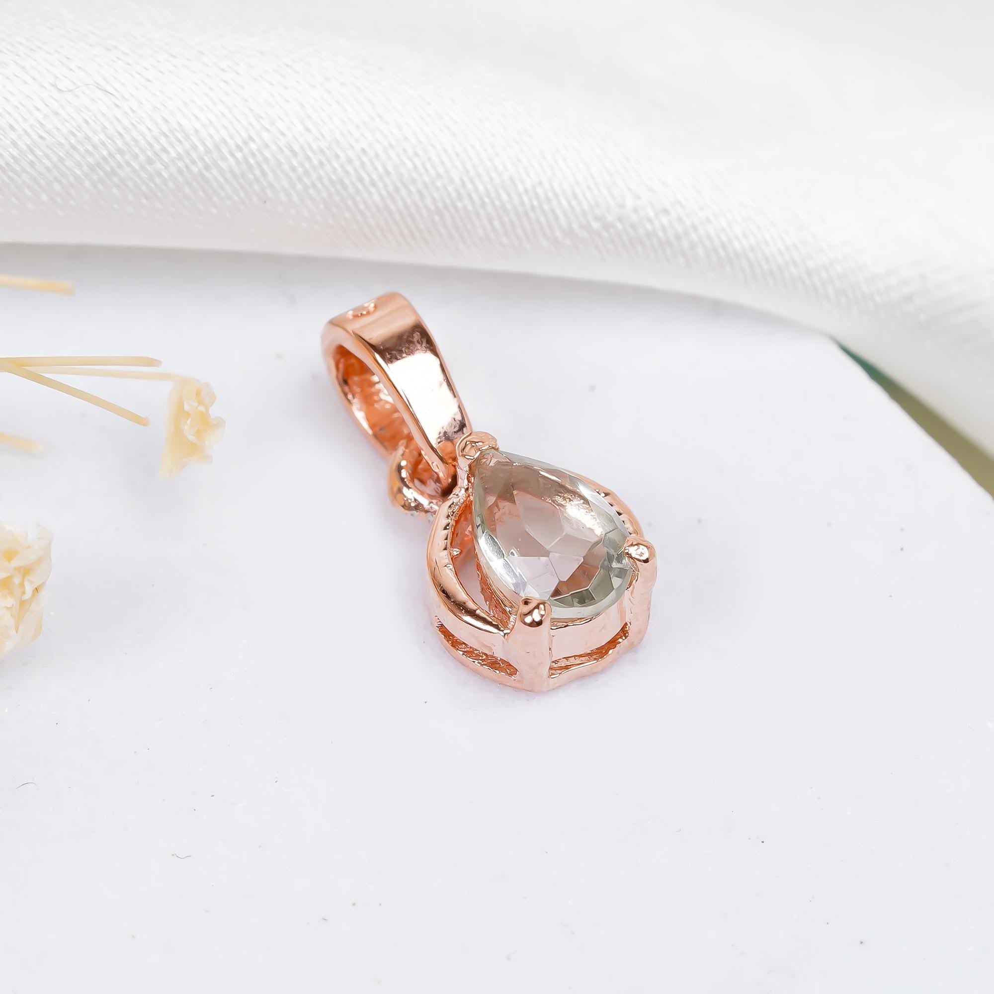 Pear Cut Green Amethyst Pendant: Sterling Silver Birthstone Jewelry