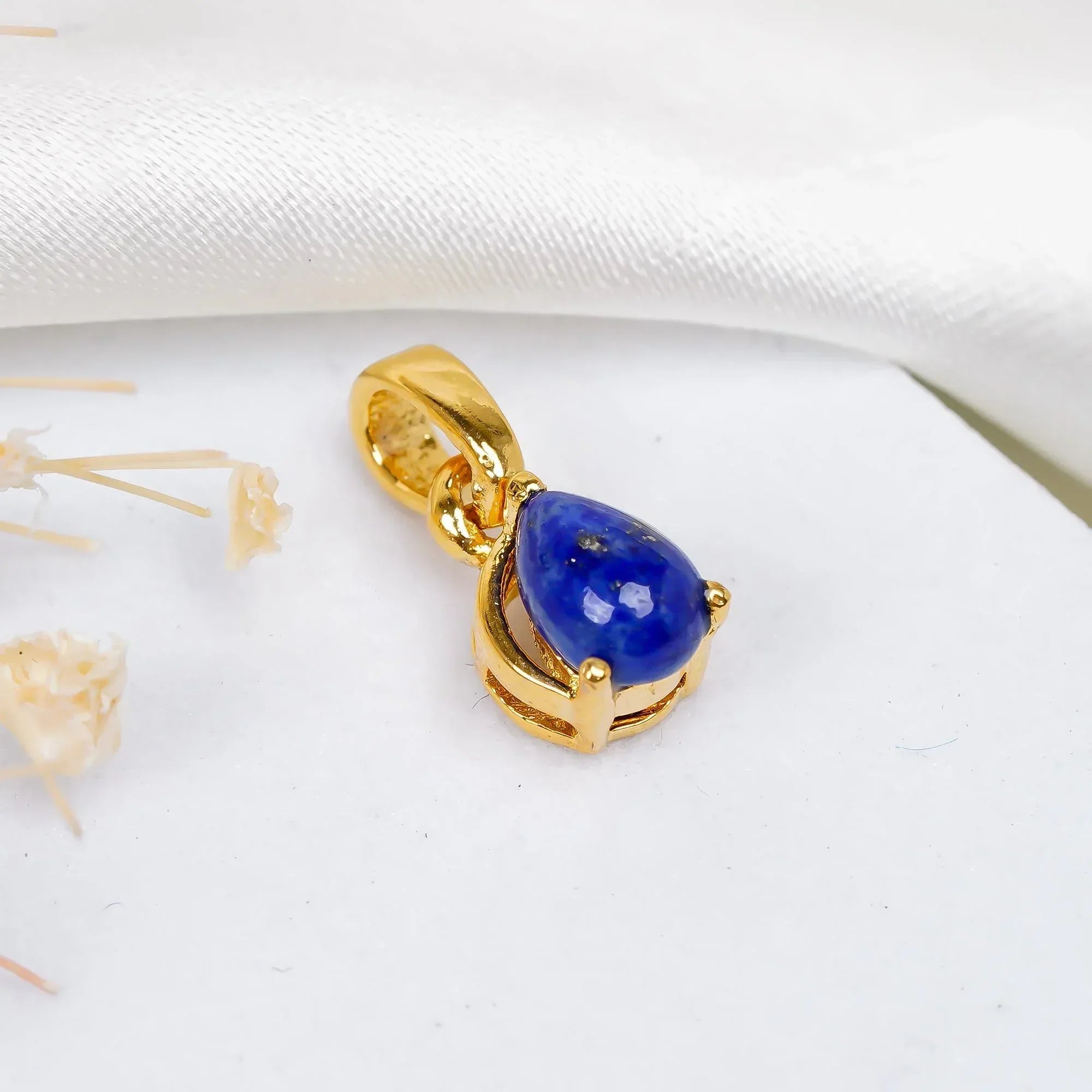Handmade Lapis Lazuli Pendant: 925 Sterling Silver Pear Jewelry