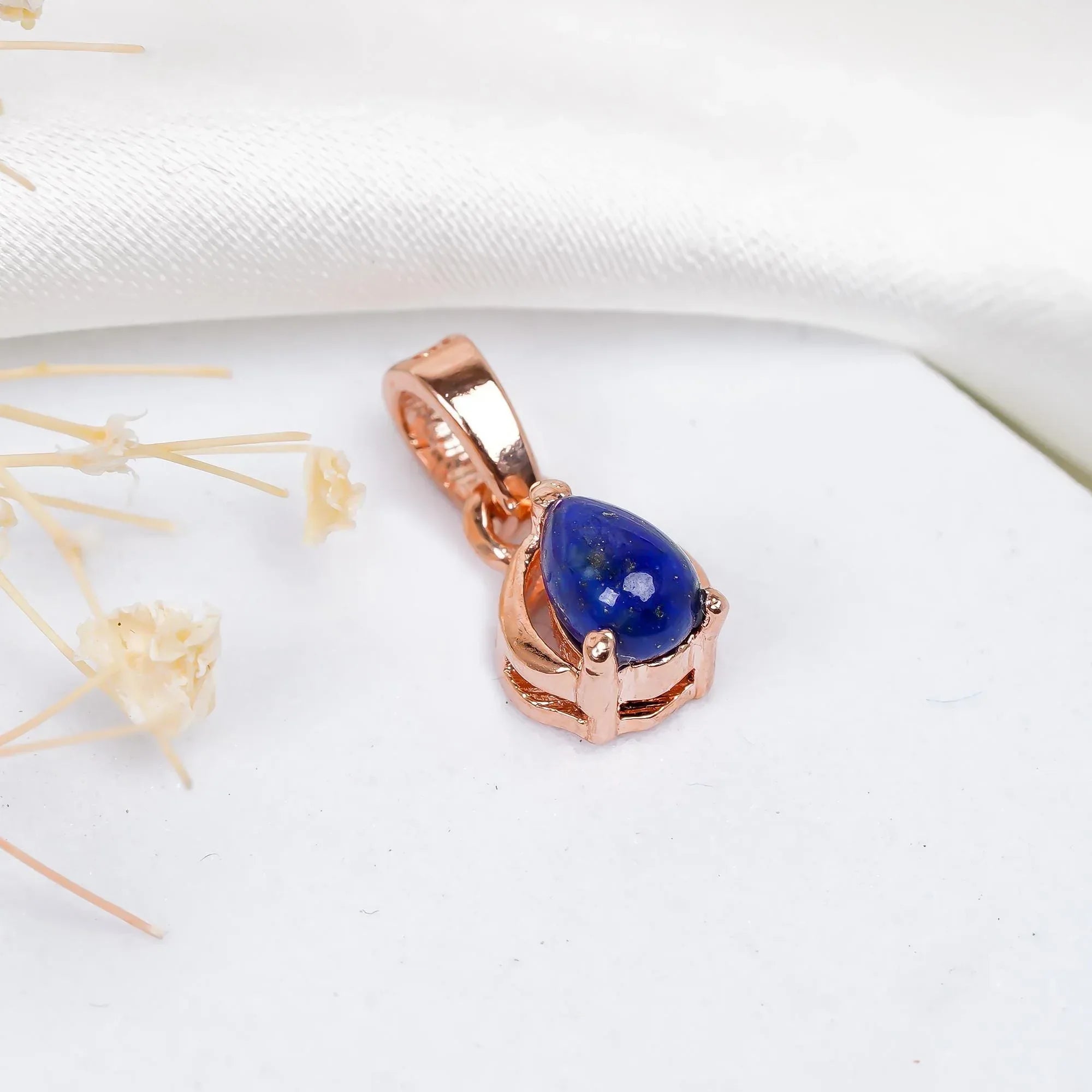 Handmade Lapis Lazuli Pendant: 925 Sterling Silver Pear Jewelry