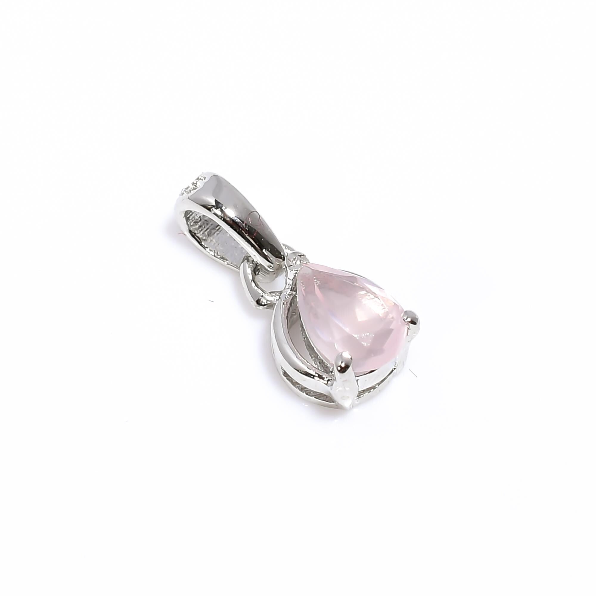 Rose Quartz Pendant: 925 Sterling Silver, Handmade Pear Jewelry