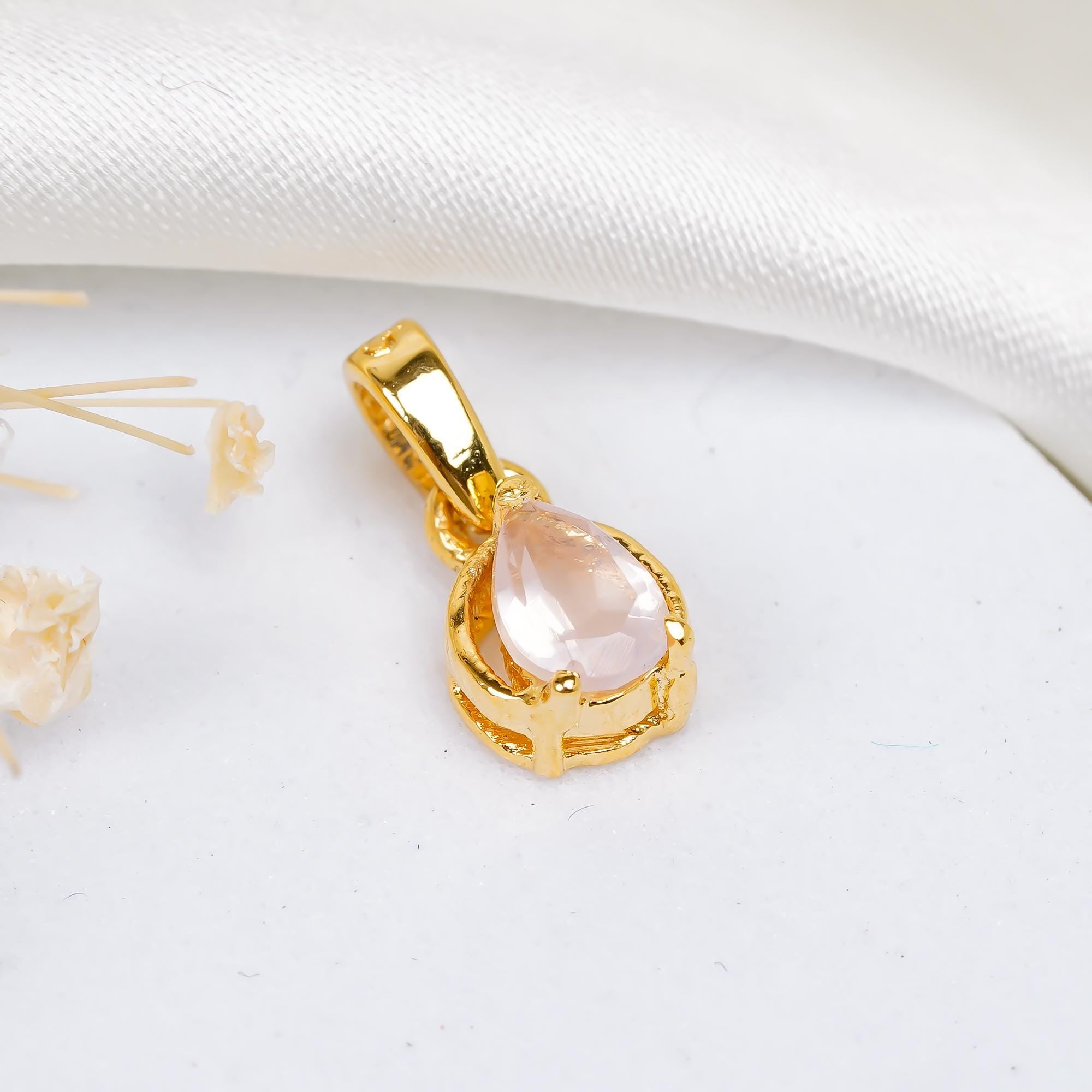 Rose Quartz Pendant: 925 Sterling Silver, Handmade Pear Jewelry