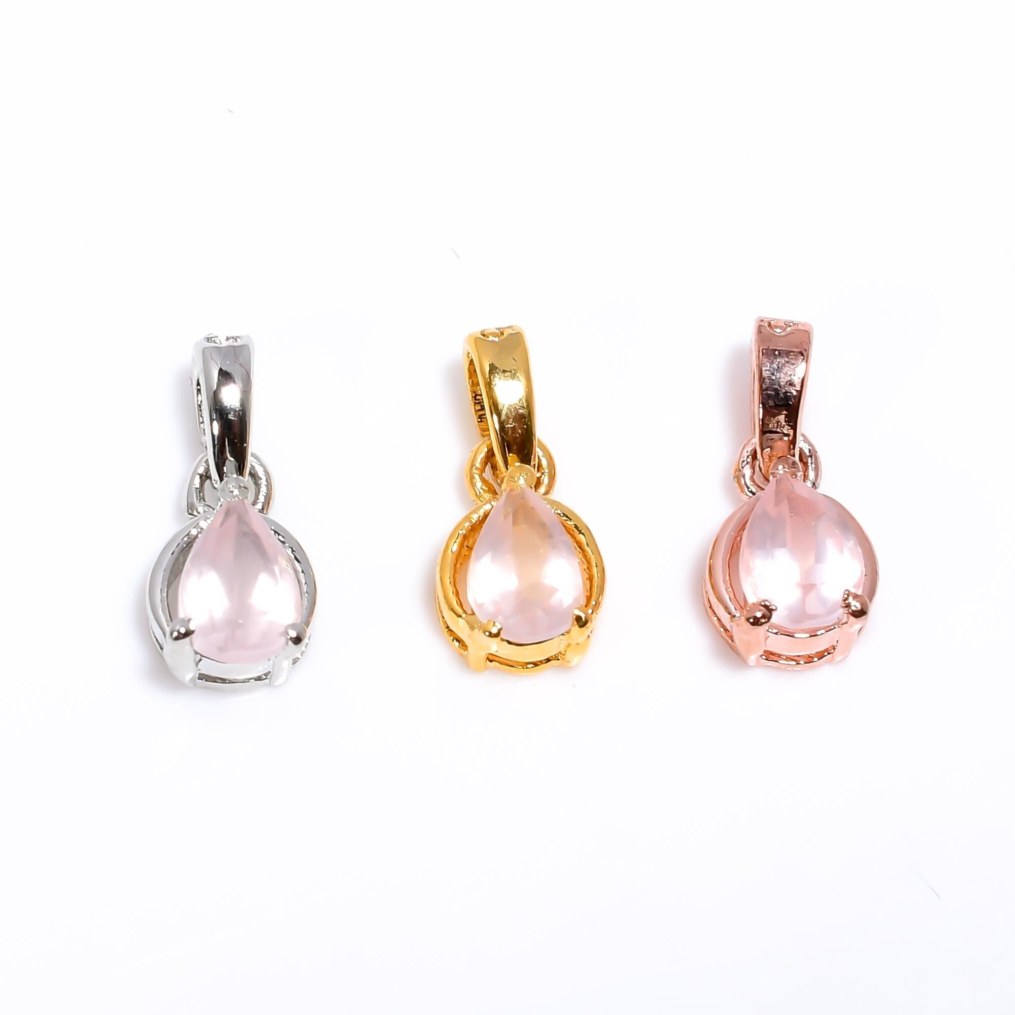 Rose Quartz Pendant: 925 Sterling Silver, Handmade Pear Jewelry