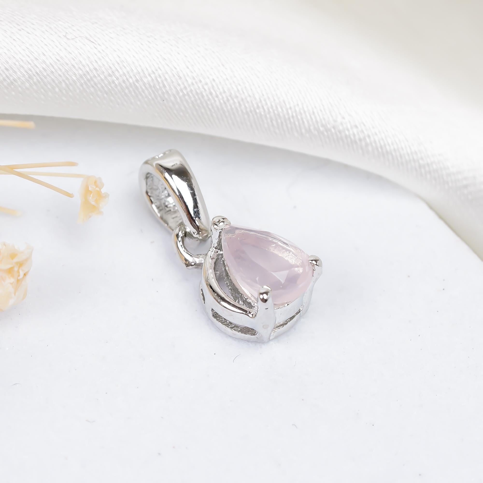 Rose Quartz Pendant: 925 Sterling Silver, Handmade Pear Jewelry