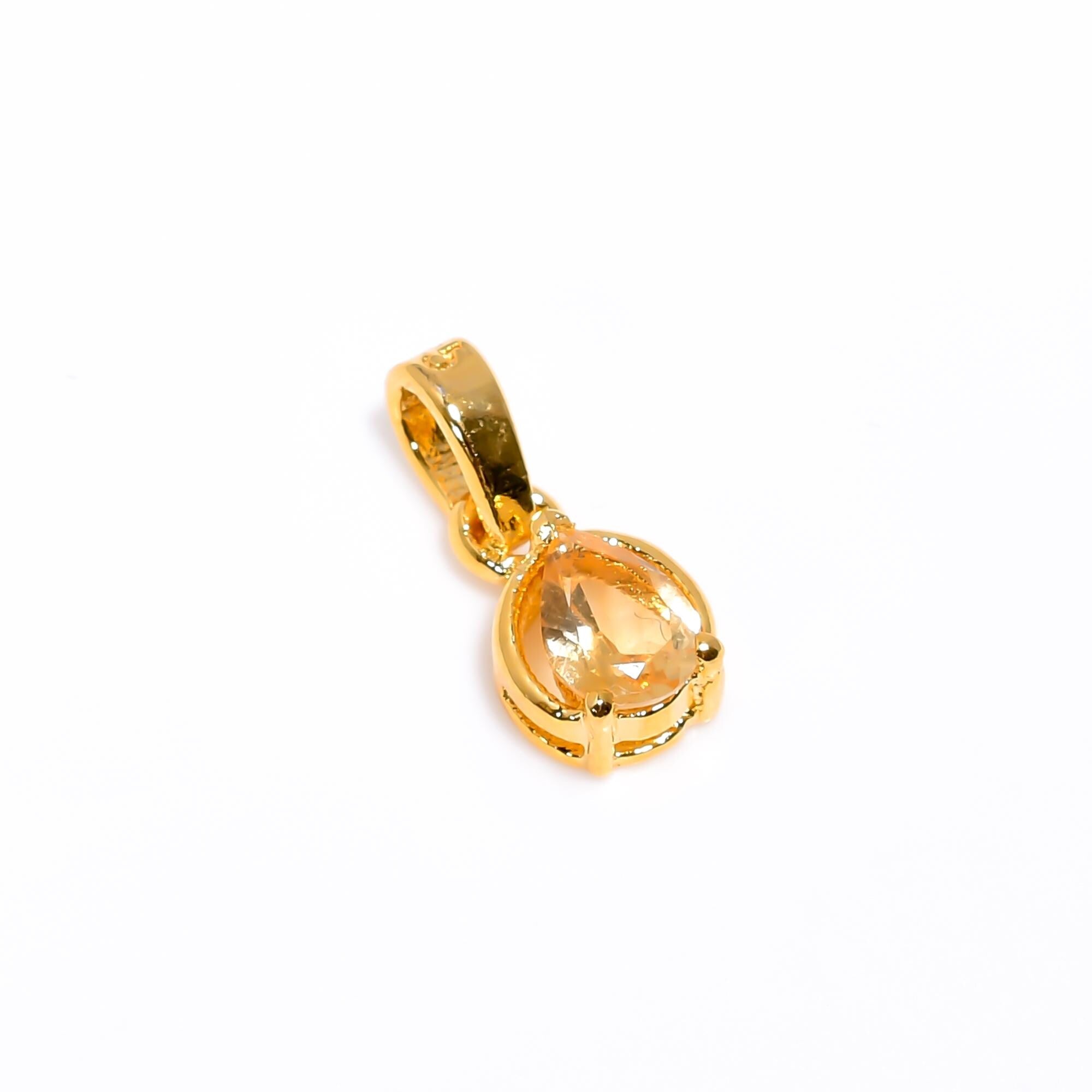 Handmade Citrine Gemstone Pendant: 925 Sterling Silver, Rose Gold Finish