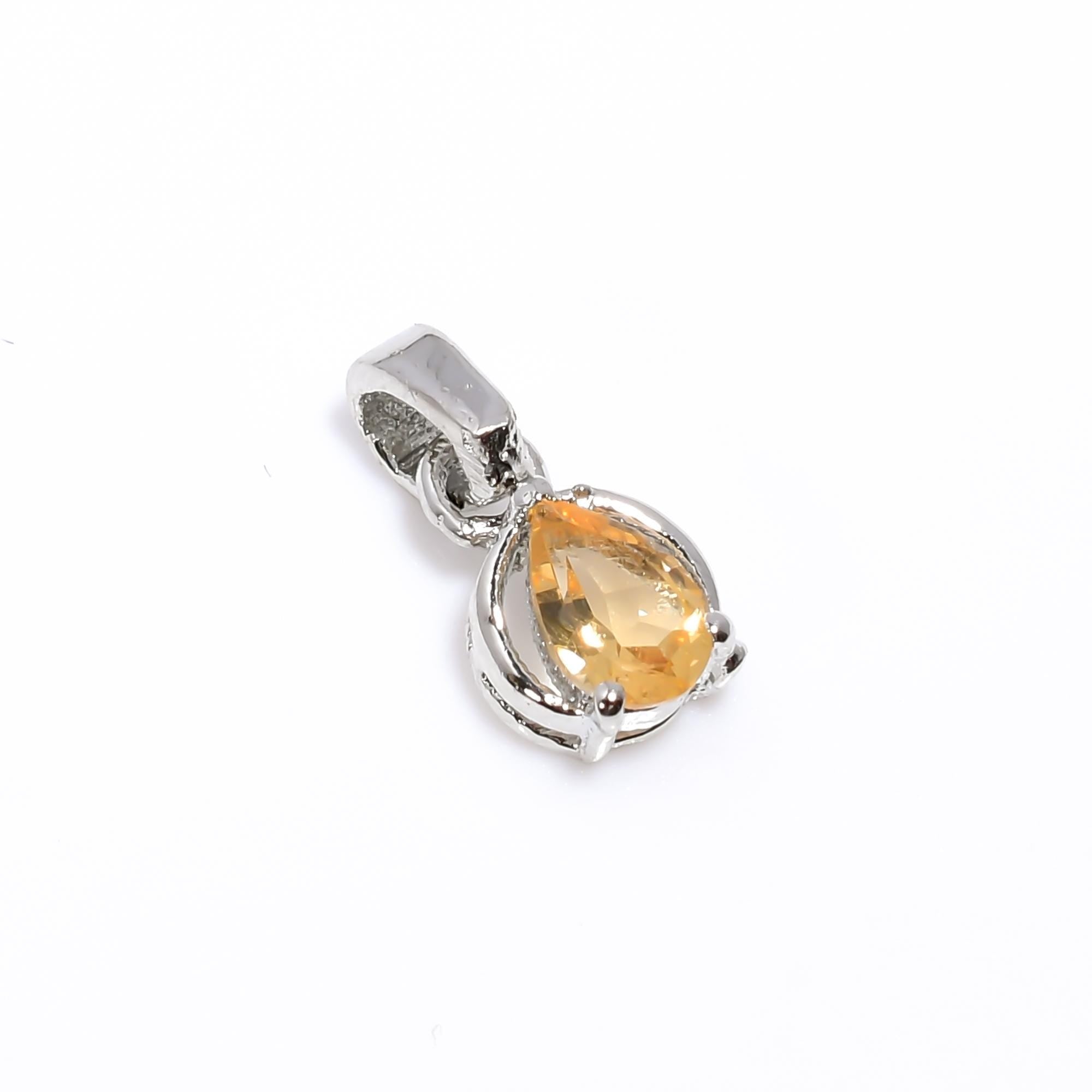 Handmade Citrine Gemstone Pendant: 925 Sterling Silver, Rose Gold Finish