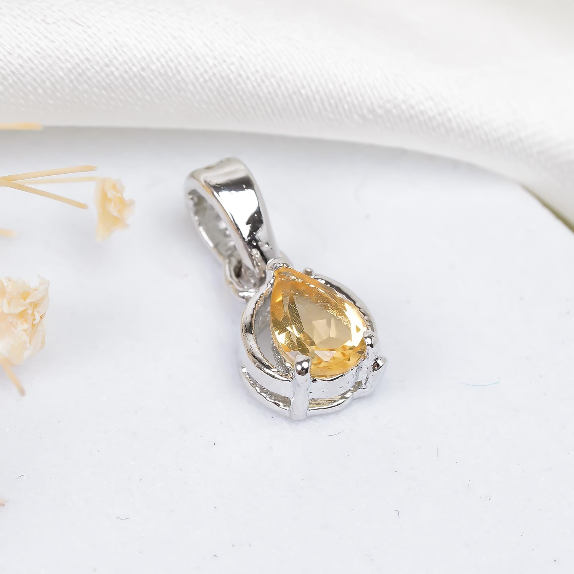 Handmade Citrine Gemstone Pendant: 925 Sterling Silver, Rose Gold Finish