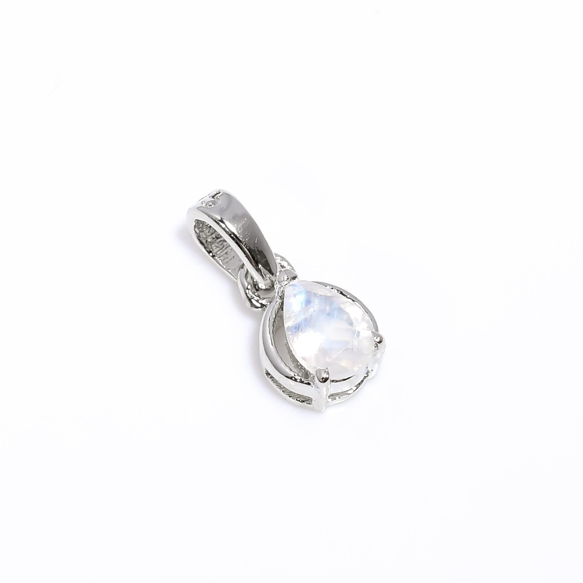 Handmade Moonstone Pendant: 925 Sterling Silver Pear Jewelry (4x6mm)