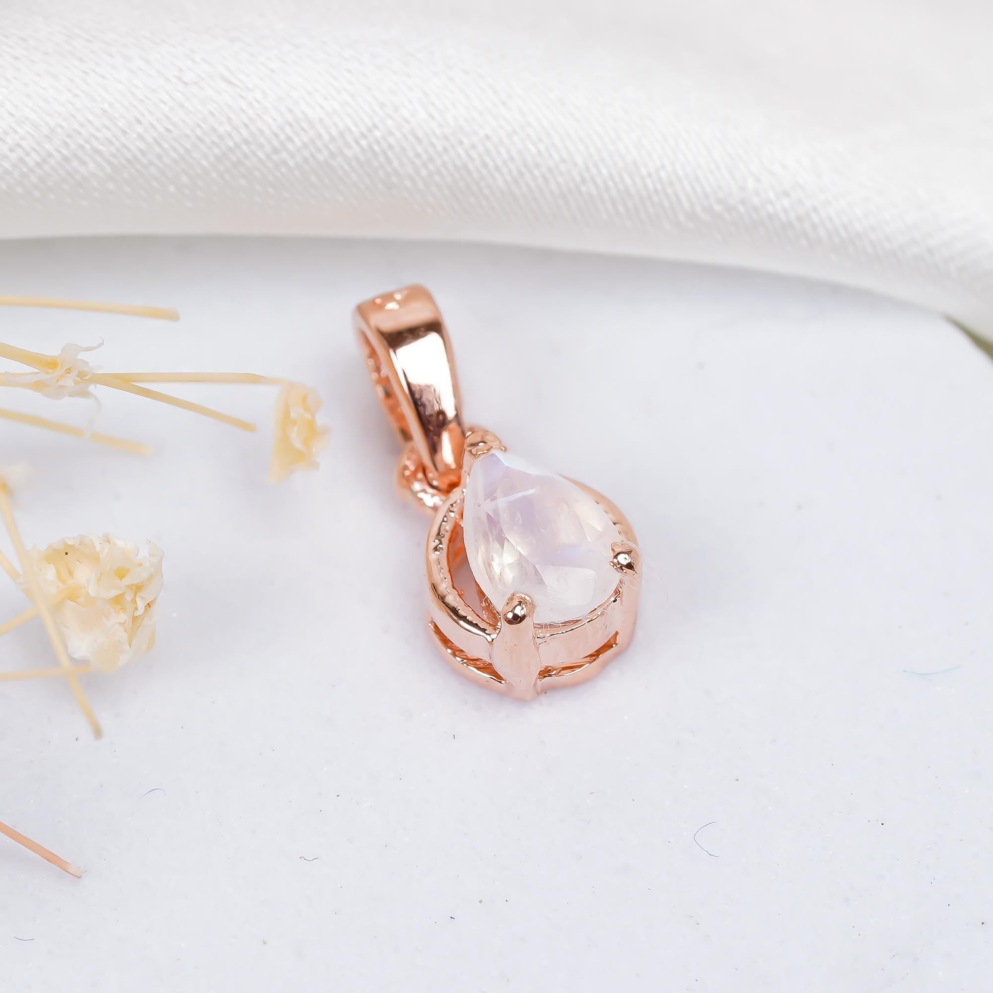 Handmade Moonstone Pendant: 925 Sterling Silver Pear Jewelry (4x6mm)