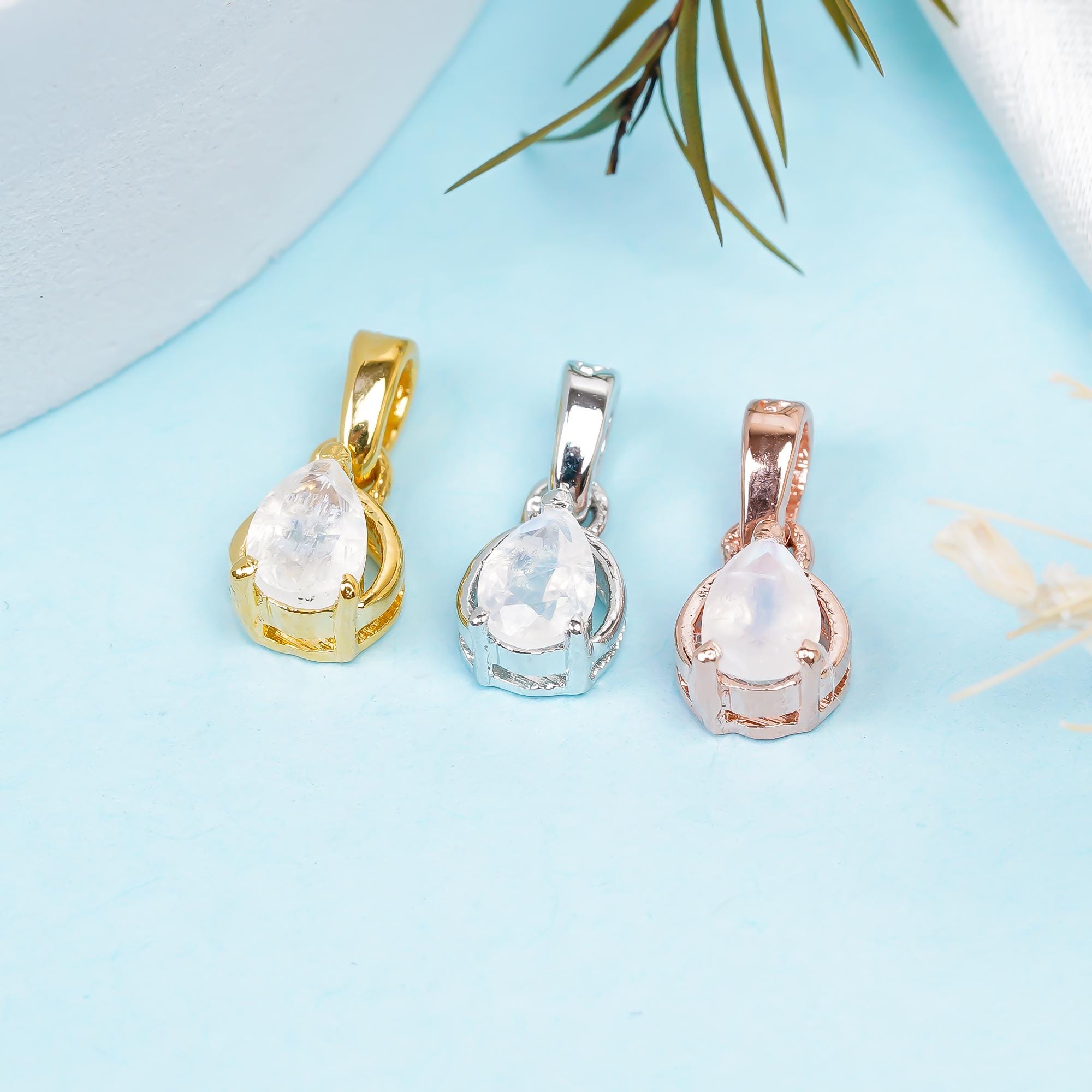 Handmade Moonstone Pendant: 925 Sterling Silver Pear Jewelry (4x6mm)