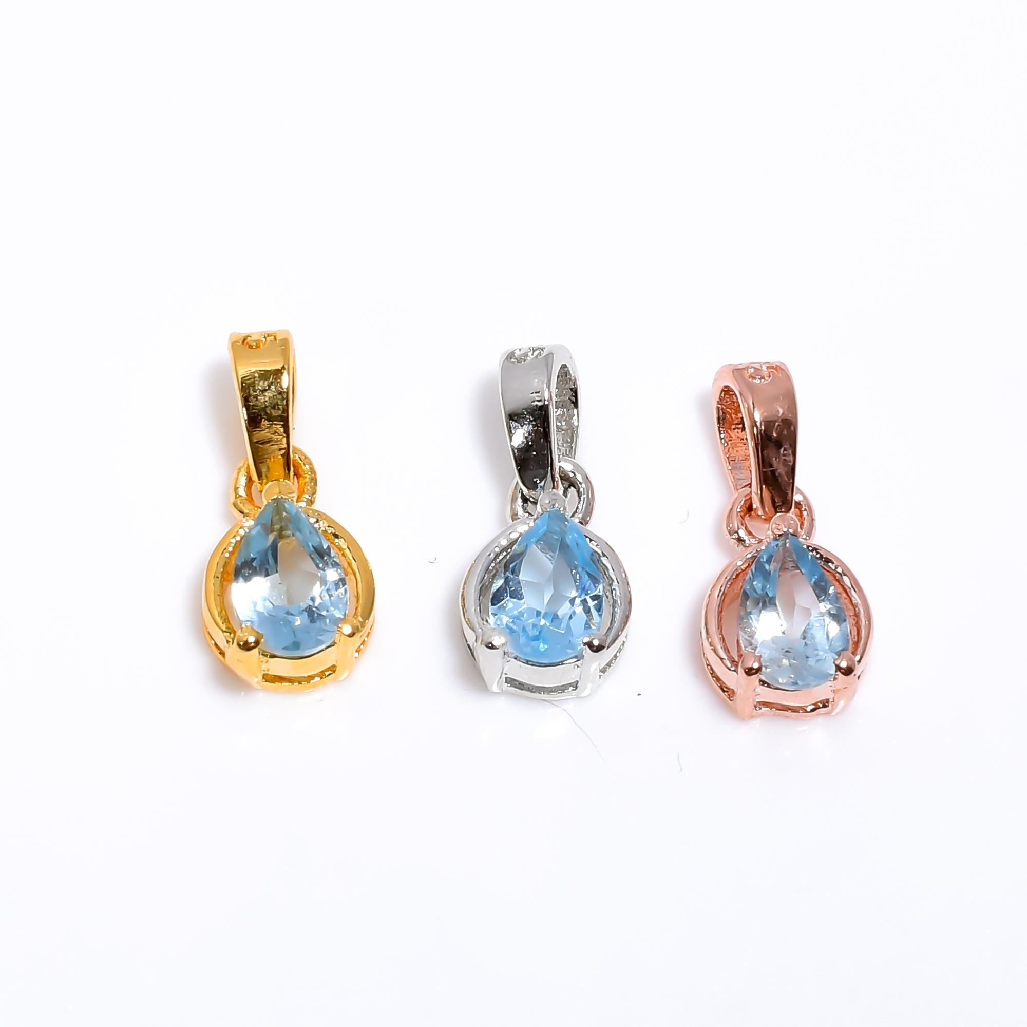 Pear Sky Blue Topaz Pendant: Minimalist Sterling Silver Necklace