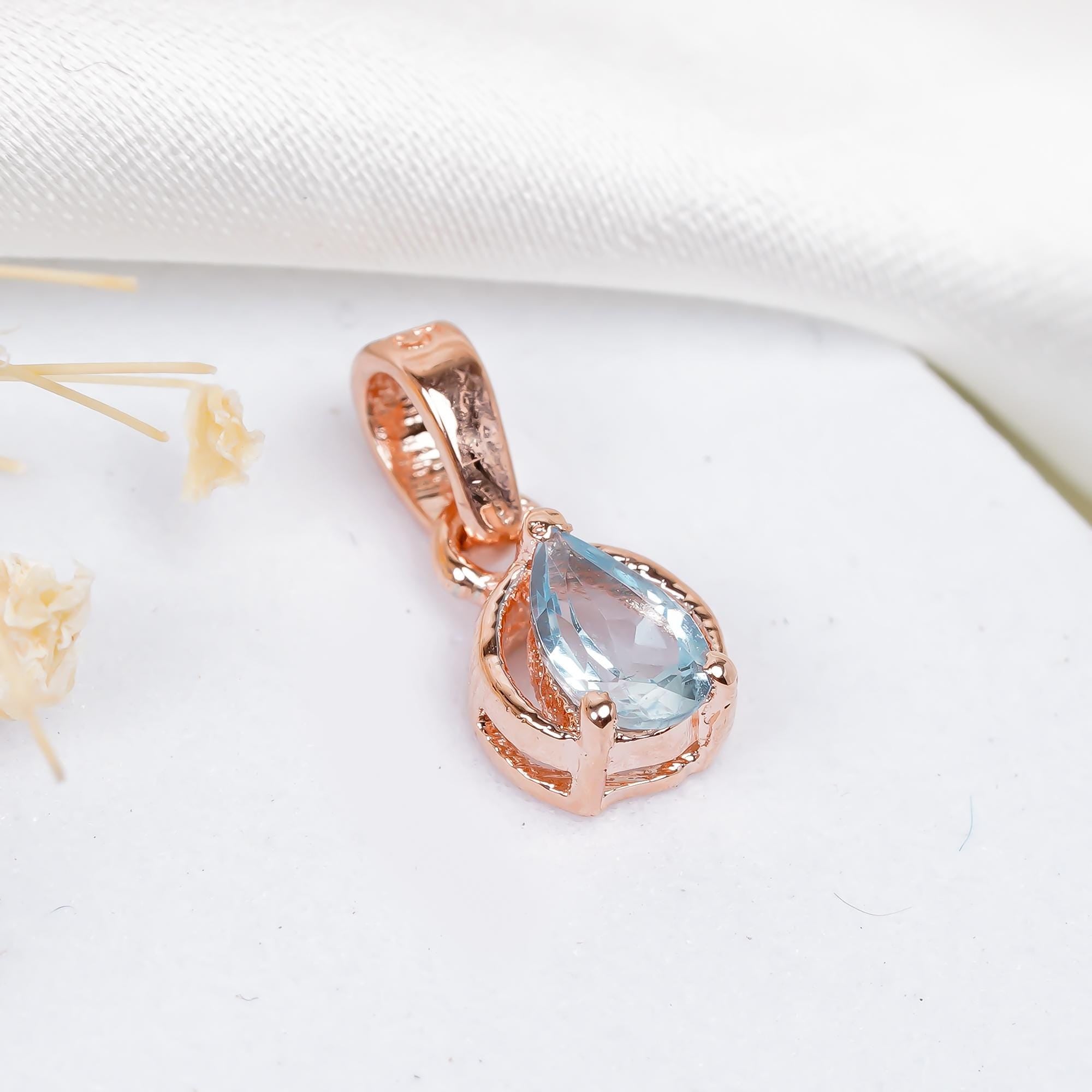 Pear Sky Blue Topaz Pendant: Minimalist Sterling Silver Necklace