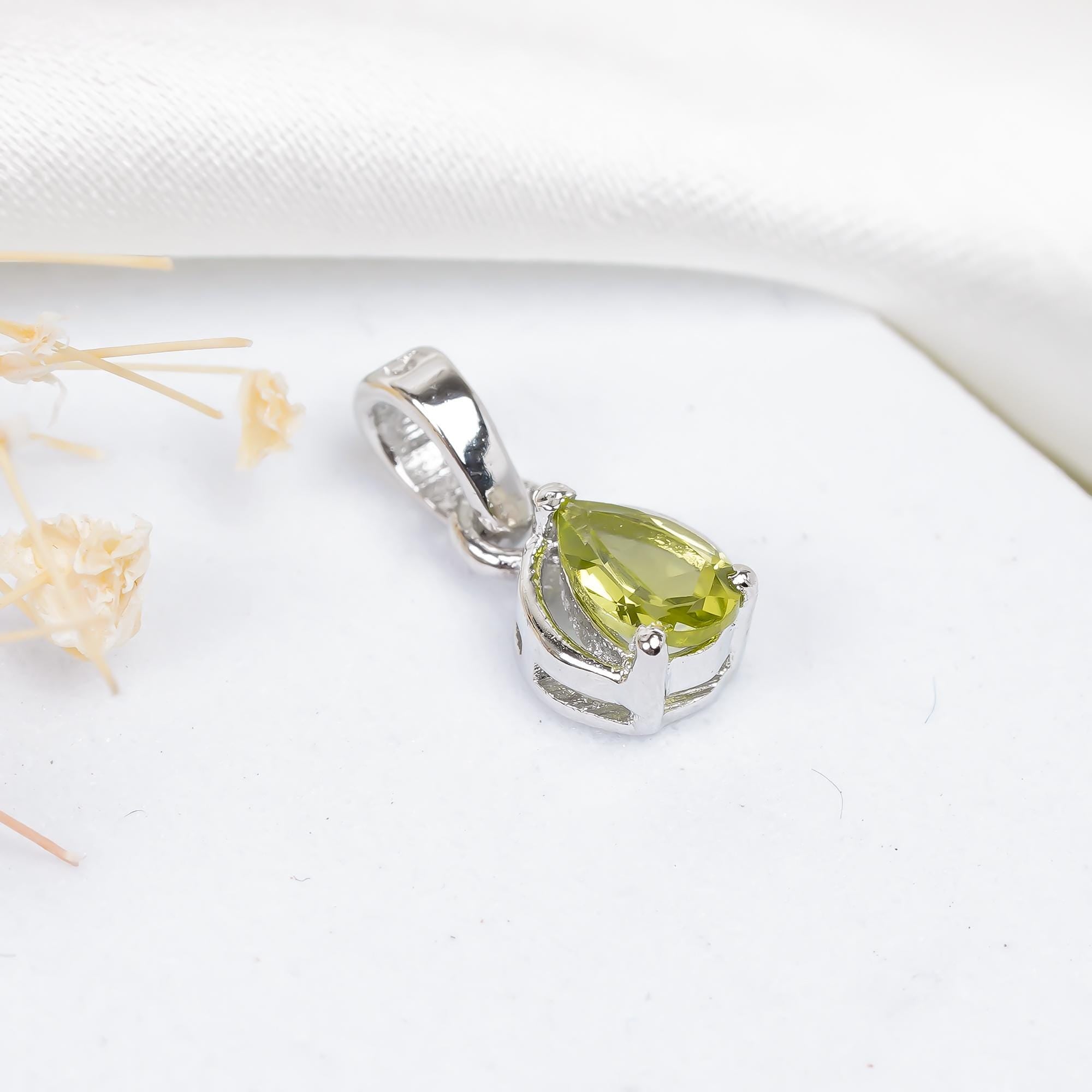 Handmade Peridot Pendant: 925 Sterling Silver Pear Jewelry