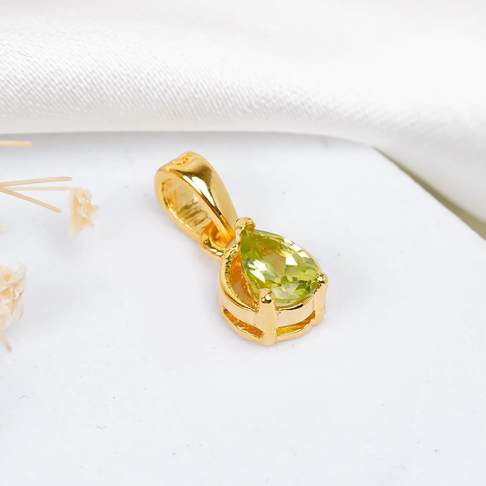 Handmade Peridot Pendant: 925 Sterling Silver Pear Jewelry