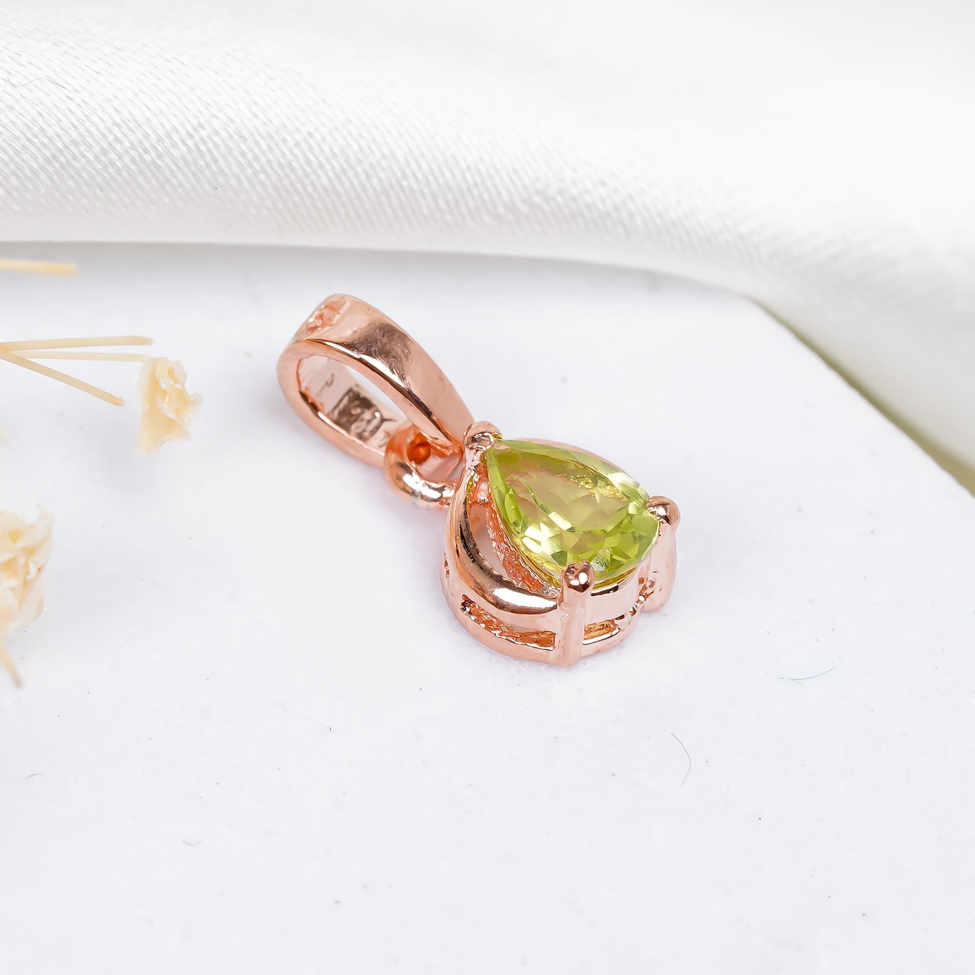 Handmade Peridot Pendant: 925 Sterling Silver Pear Jewelry