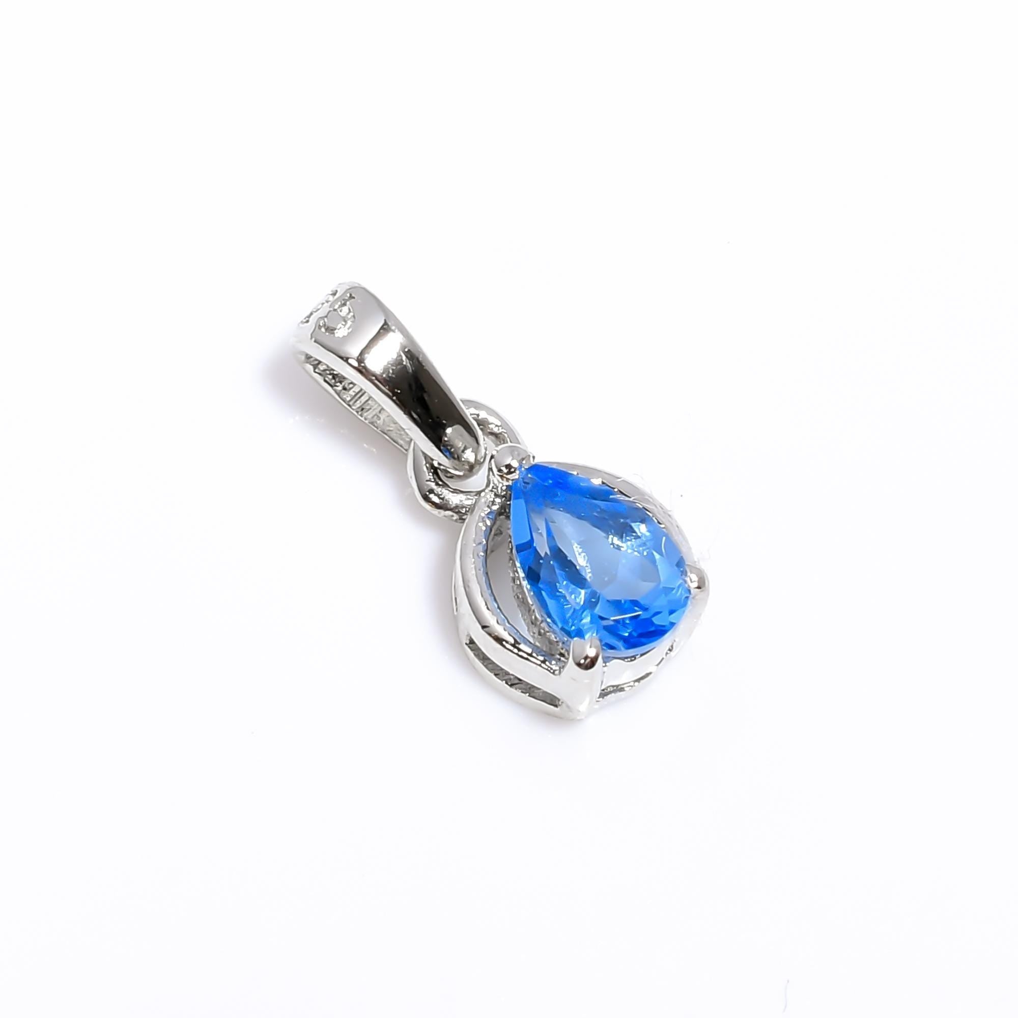 Handmade 925 Sterling Silver Swiss Blue Topaz Pear Pendant