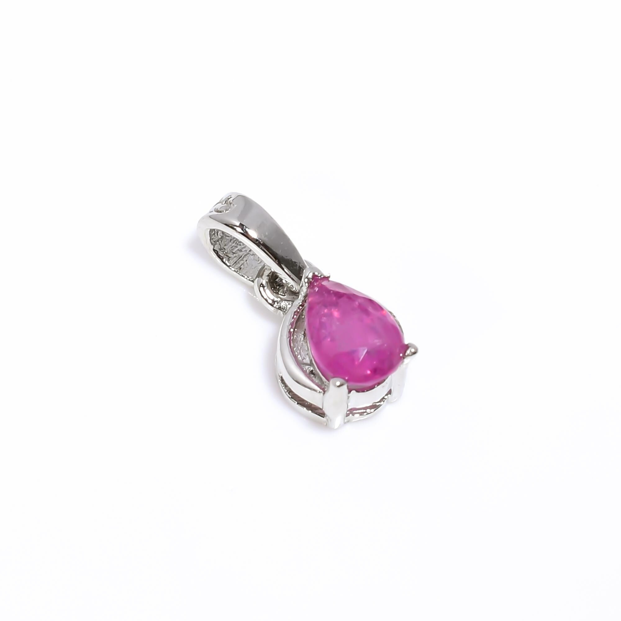 Handmade Pear Ruby Pendant: 925 Sterling Silver Dainty Gemstone