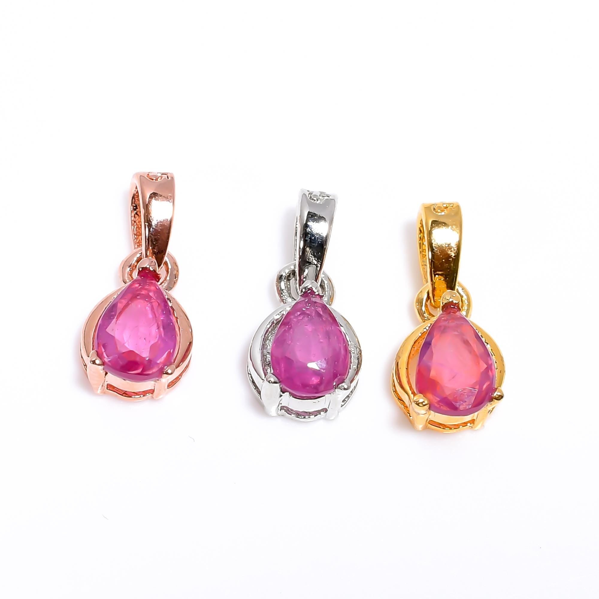 Handmade Pear Ruby Pendant: 925 Sterling Silver Dainty Gemstone