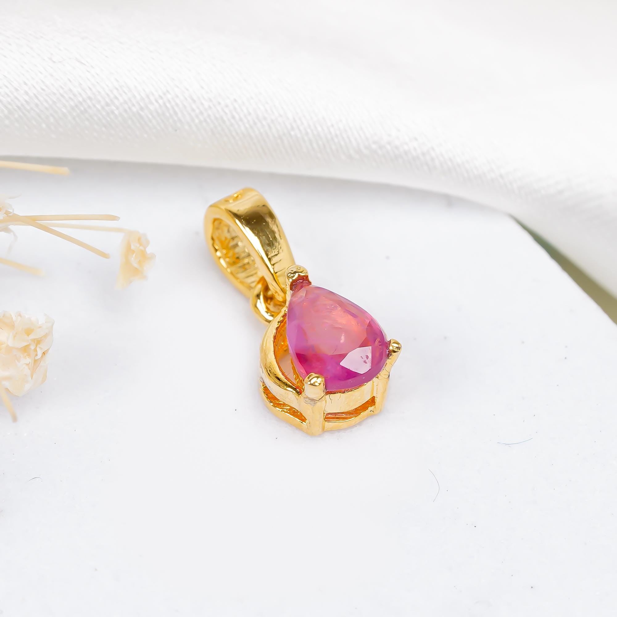 Handmade Pear Ruby Pendant: 925 Sterling Silver Dainty Gemstone