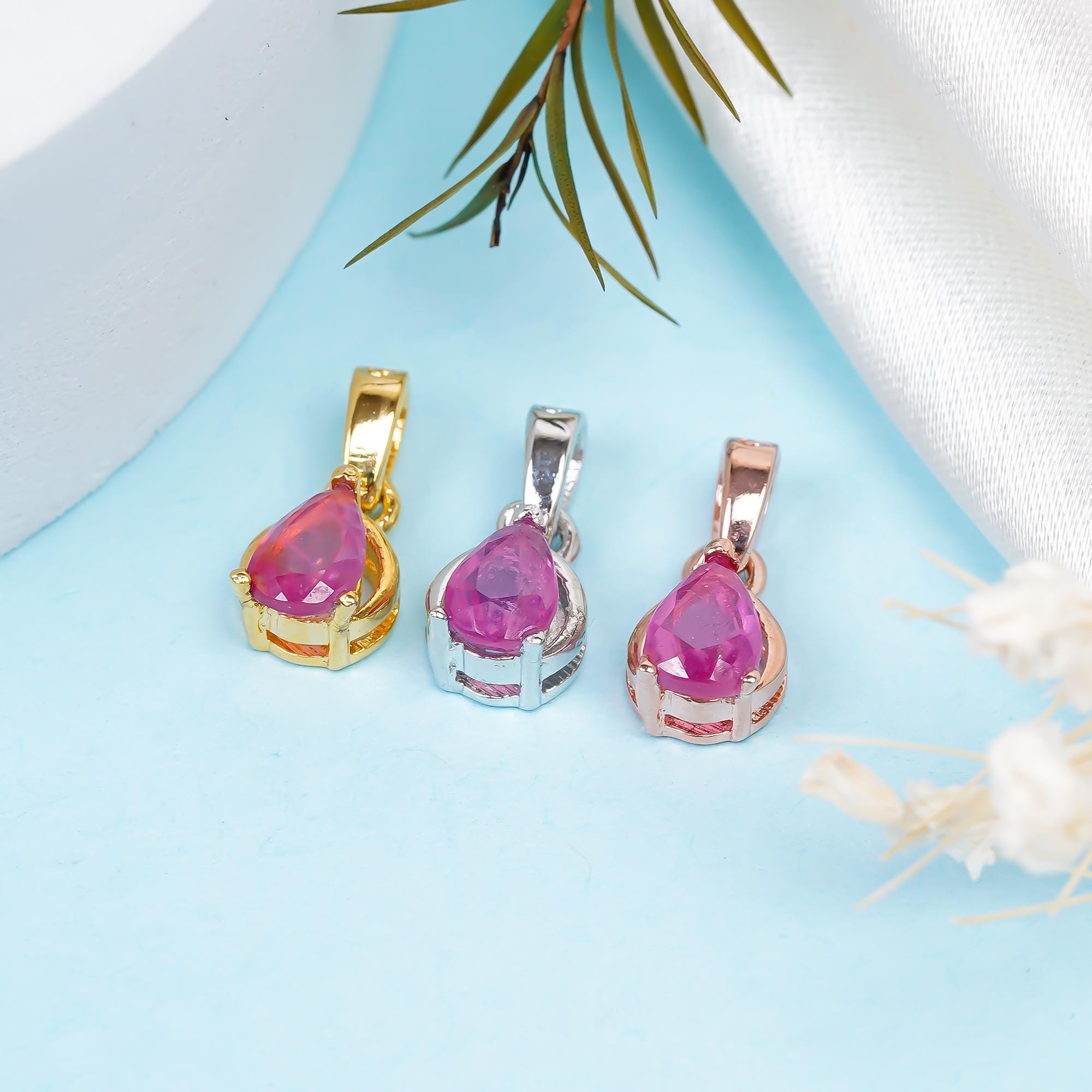 Handmade Pear Ruby Pendant: 925 Sterling Silver Dainty Gemstone