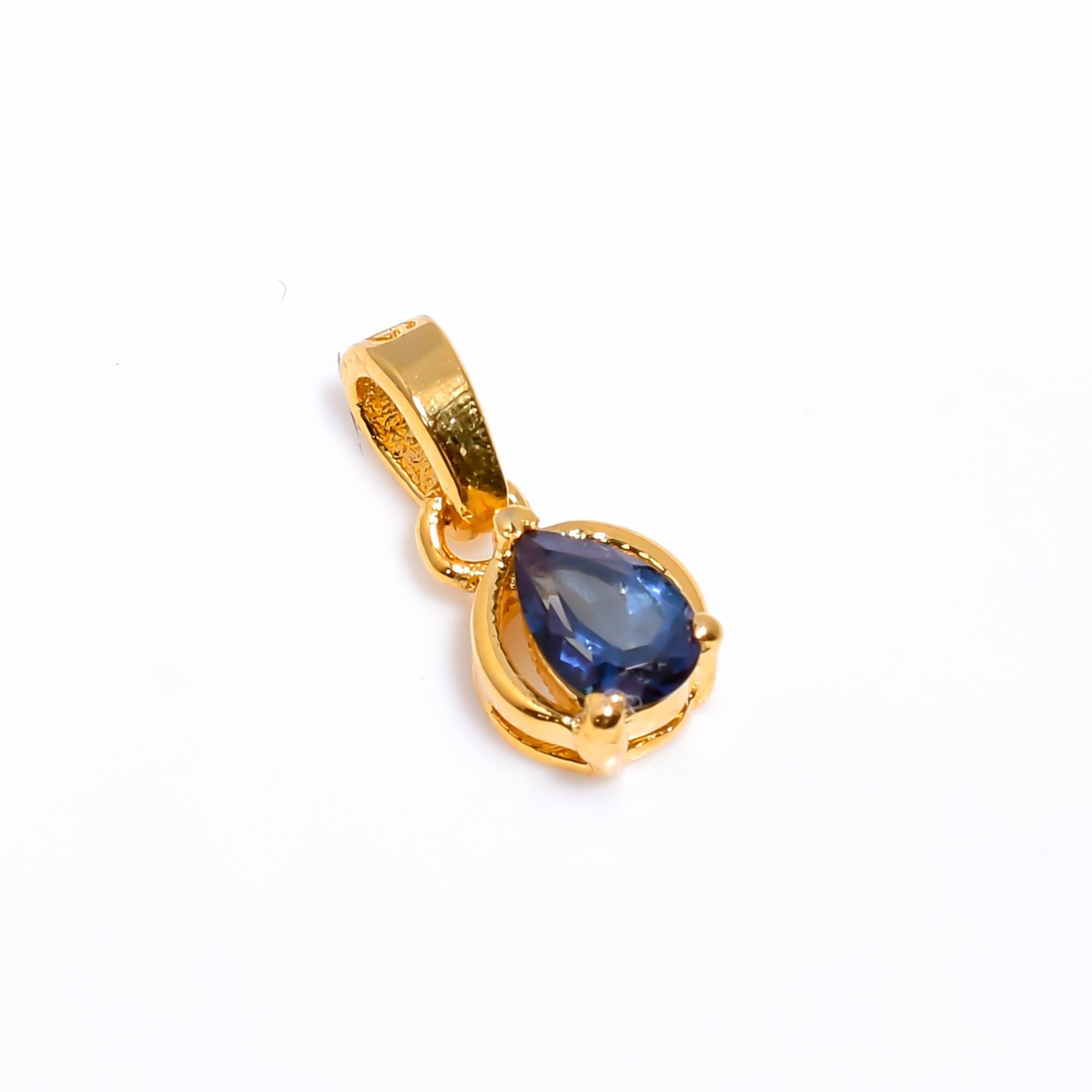 Handmade London Blue Topaz Pendant: 925 Sterling Silver Pear Gemstone