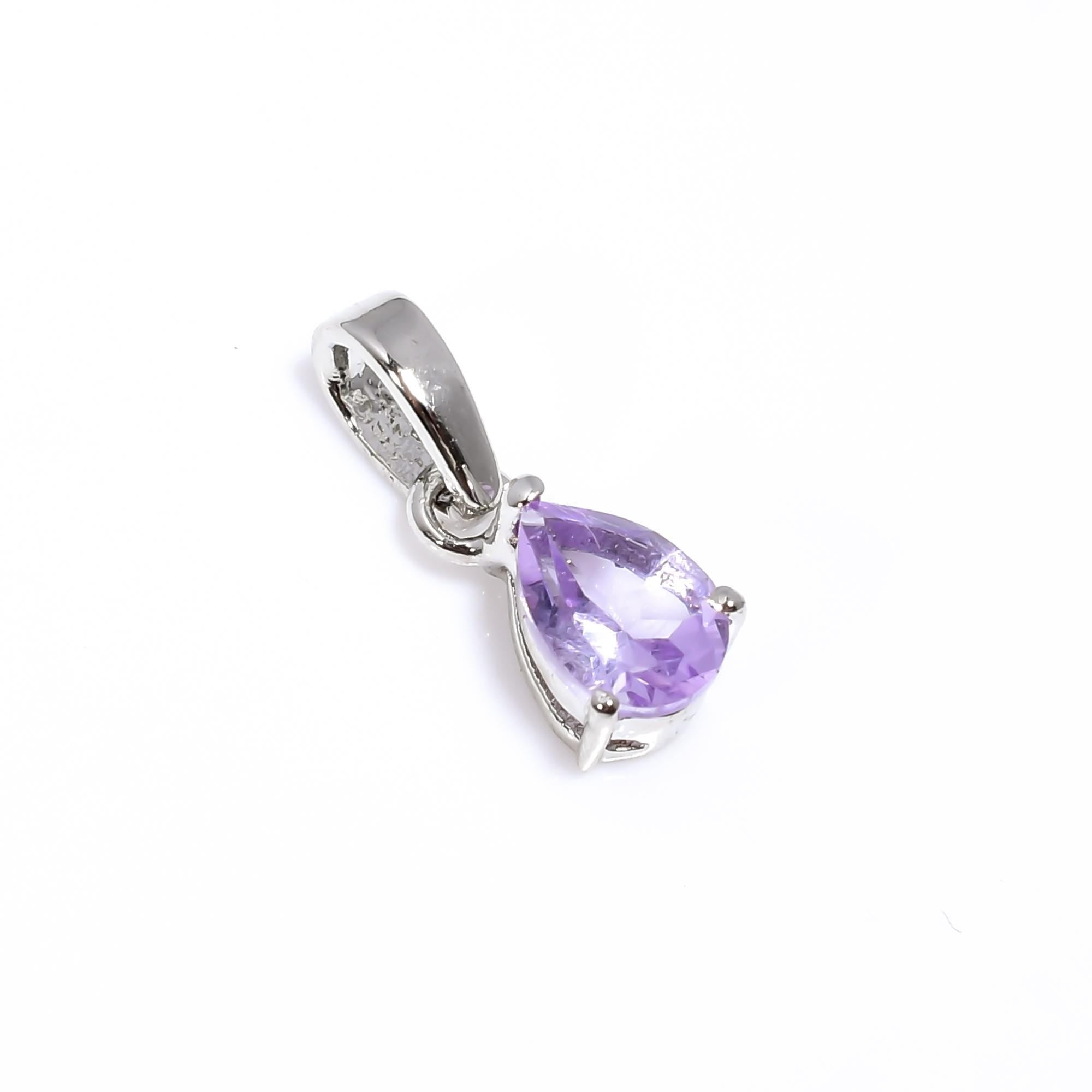 Handmade Pink Amethyst Pendant: 925 Sterling Silver Pear Gemstone