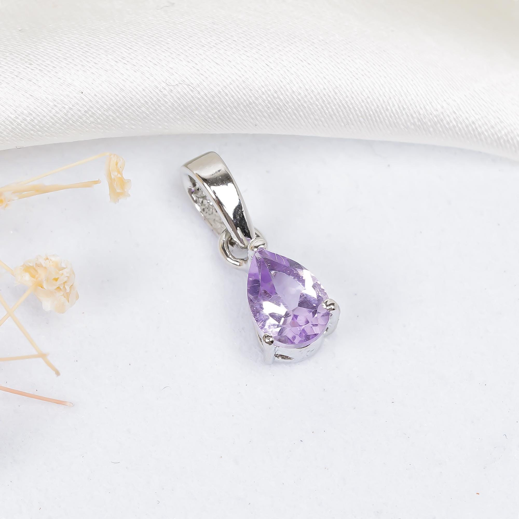 Handmade Pink Amethyst Pendant: 925 Sterling Silver Pear Gemstone