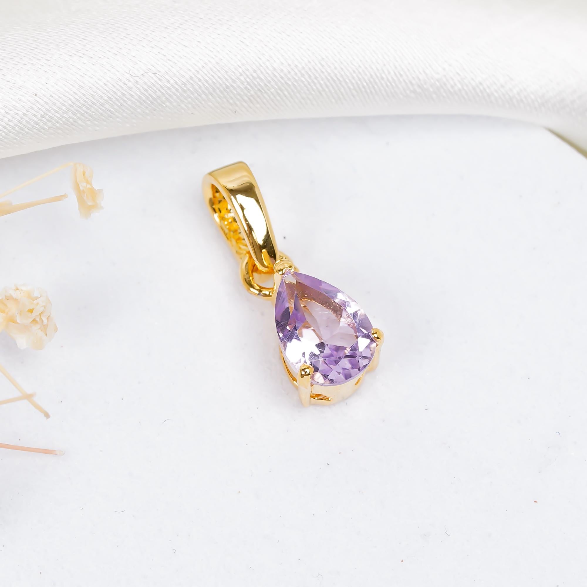 Handmade Pink Amethyst Pendant: 925 Sterling Silver Pear Gemstone