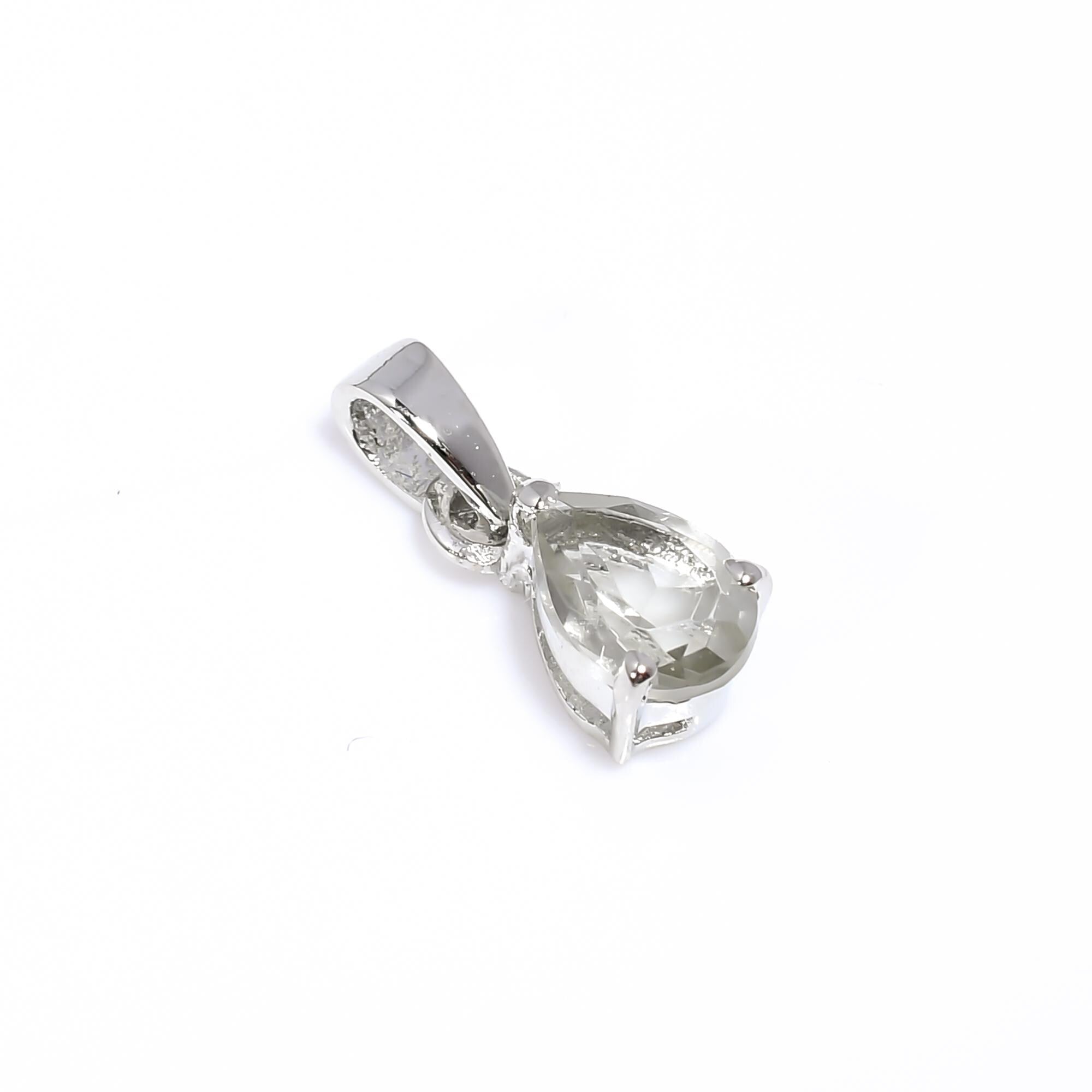 Green Amethyst Pear Pendant: 925 Sterling Silver, Handmade